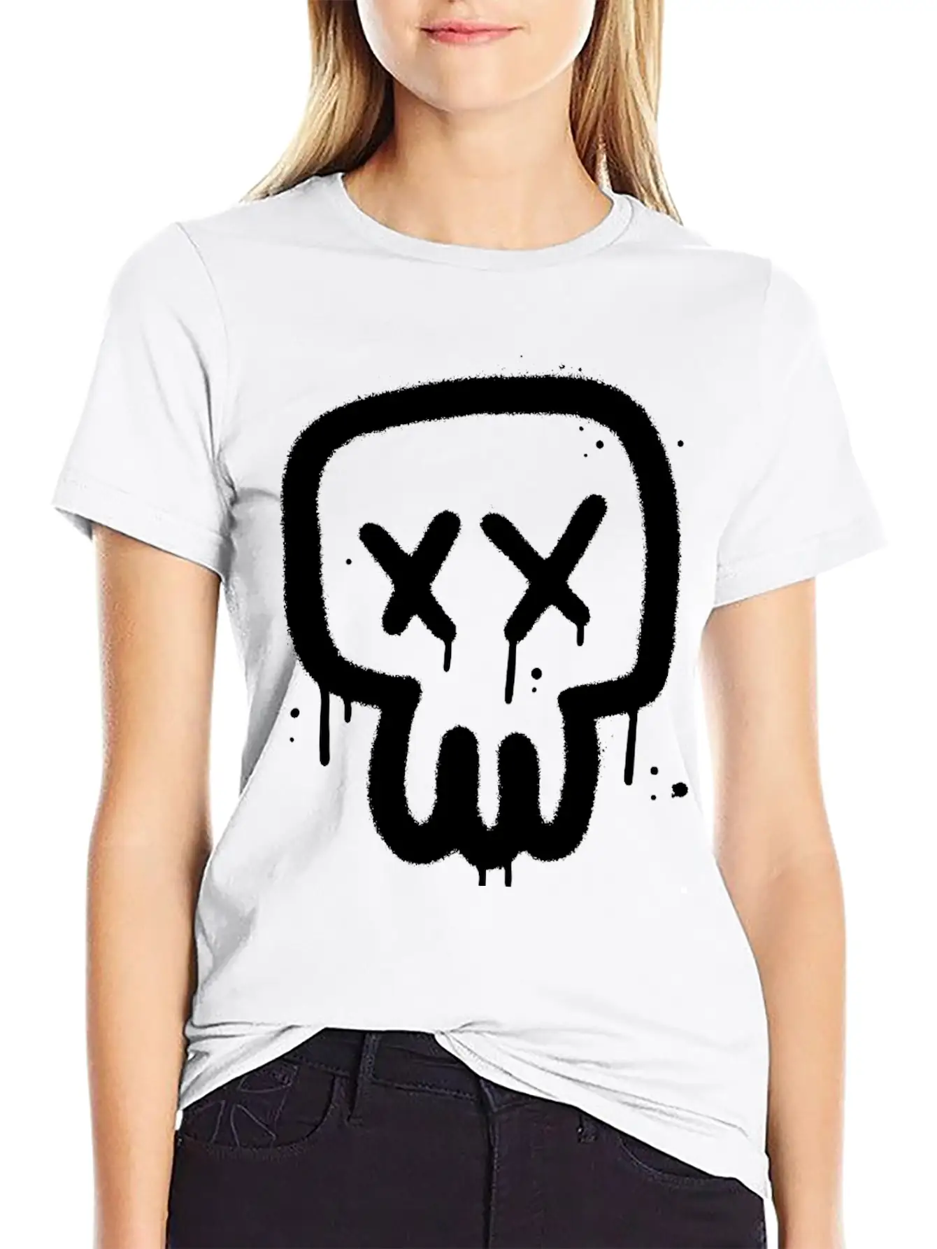 Skull Graffiti Essential Cotton Tee For Daily Outfits – Unisex Style