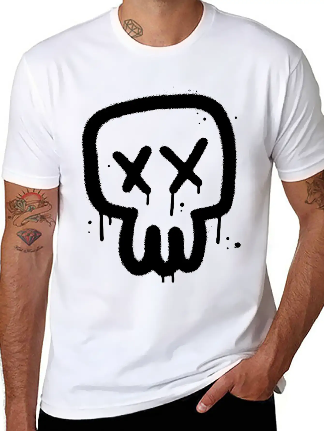 Skull Graffiti Essential Cotton Tee For Daily Outfits – Unisex Style