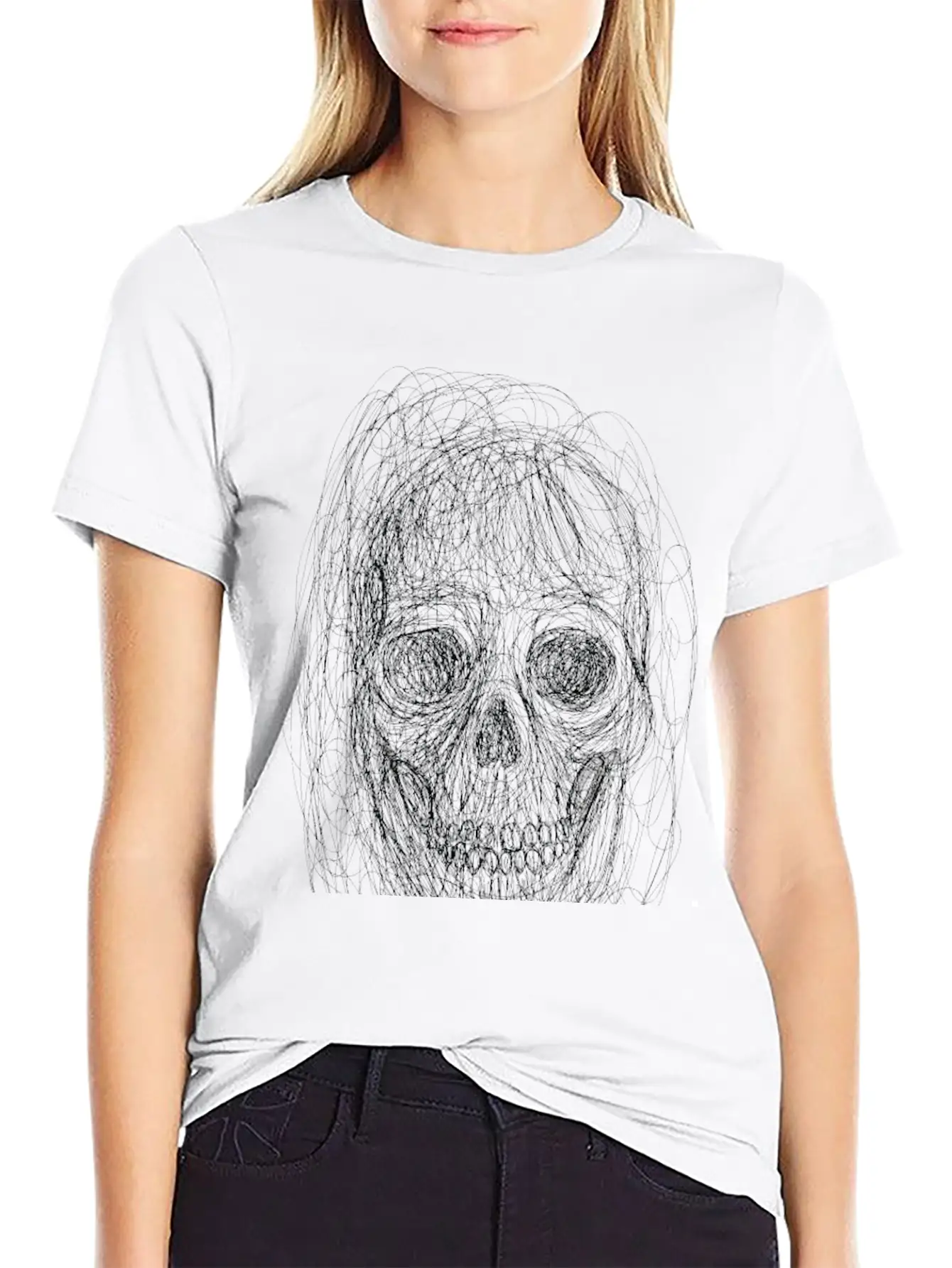Skull Line Art_ Painted Skull Face Soft Cotton Short Sleeve Tee – Unisex Wardrobe Staple