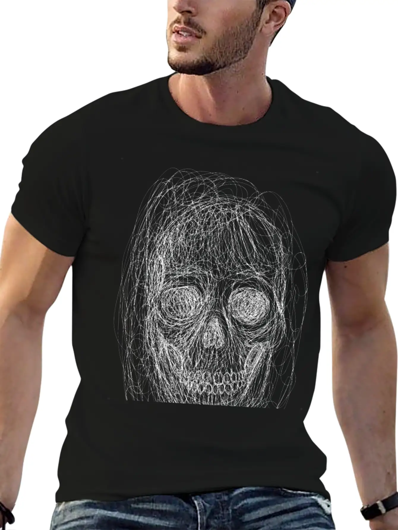 Skull Line Art_ Painted Skull Face Soft Cotton Short Sleeve Tee – Unisex Wardrobe Staple