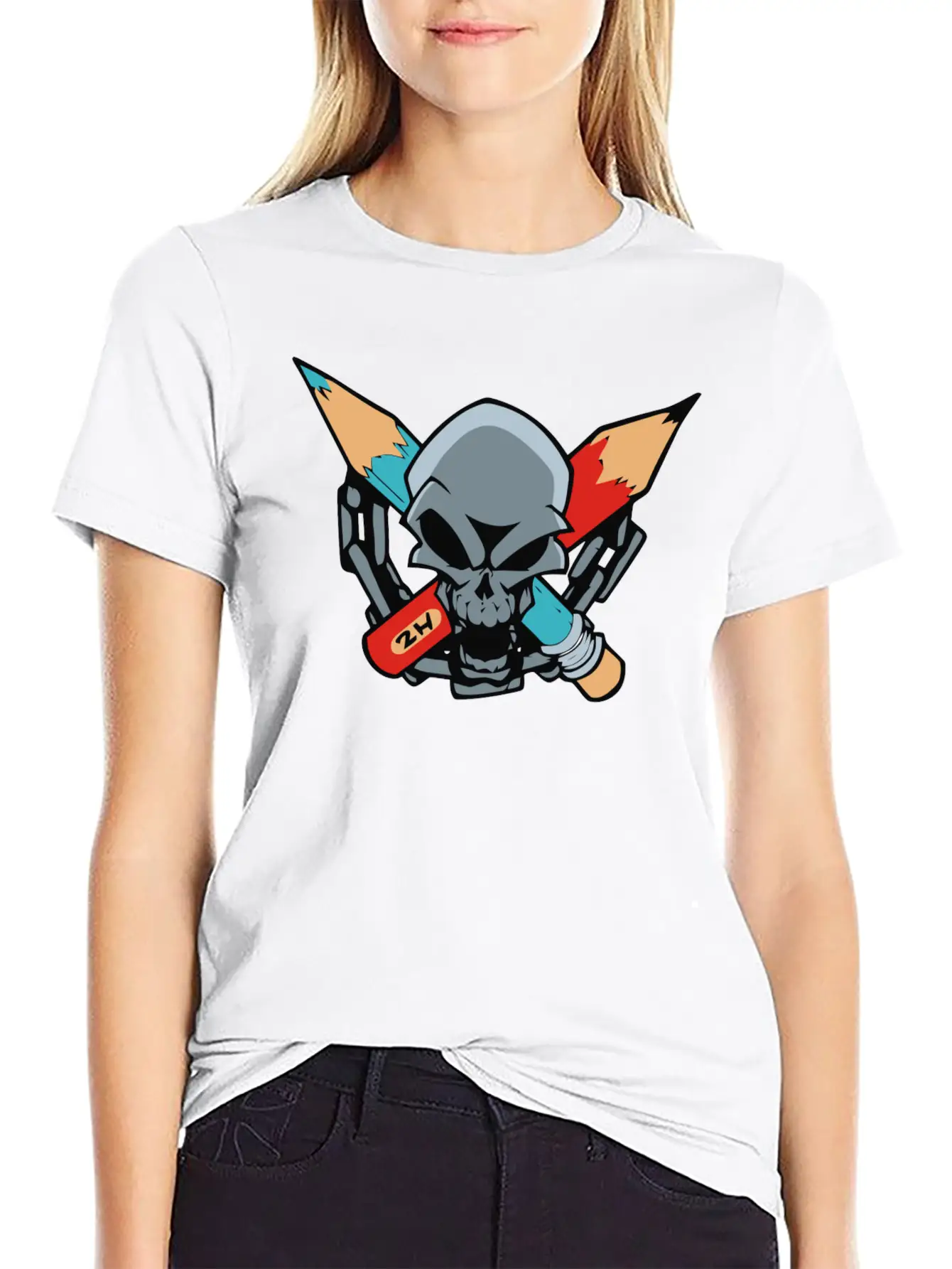 Skull Pencil Modern Fit Casual T-Shirt – Clean And Versatile Design