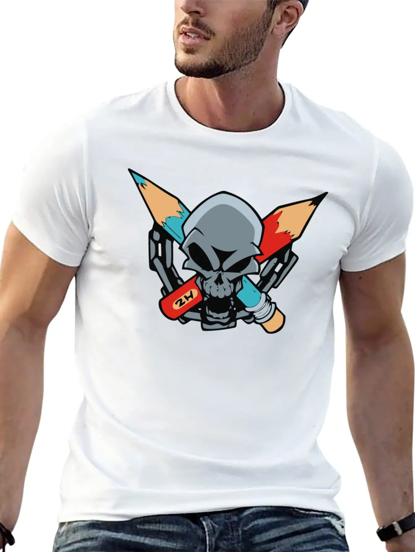 Skull Pencil Modern Fit Casual T-Shirt – Clean And Versatile Design