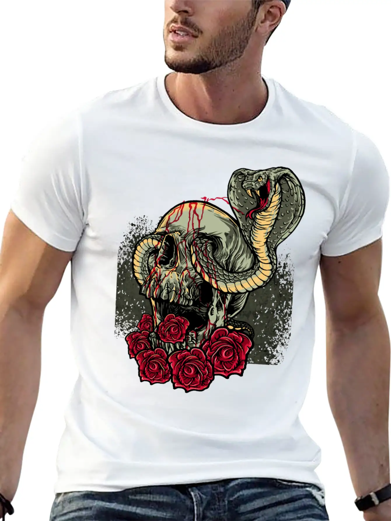 Skull Snake Roses Scary Horror Lightweight Cotton T-Shirt – Daily Comfort Graphic Shirt