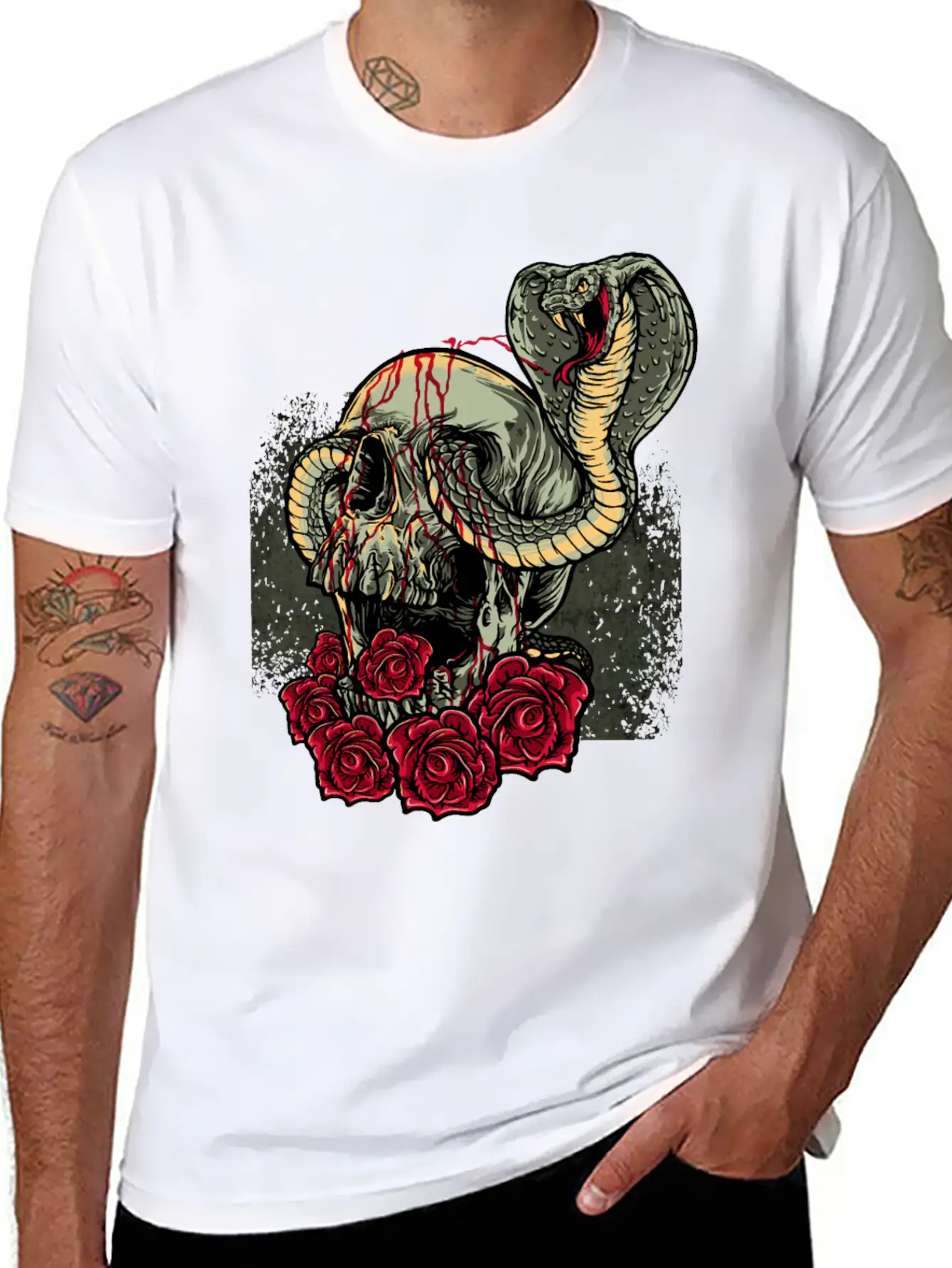 Skull Snake Roses Scary Horror Lightweight Cotton T-Shirt – Daily Comfort Graphic Shirt