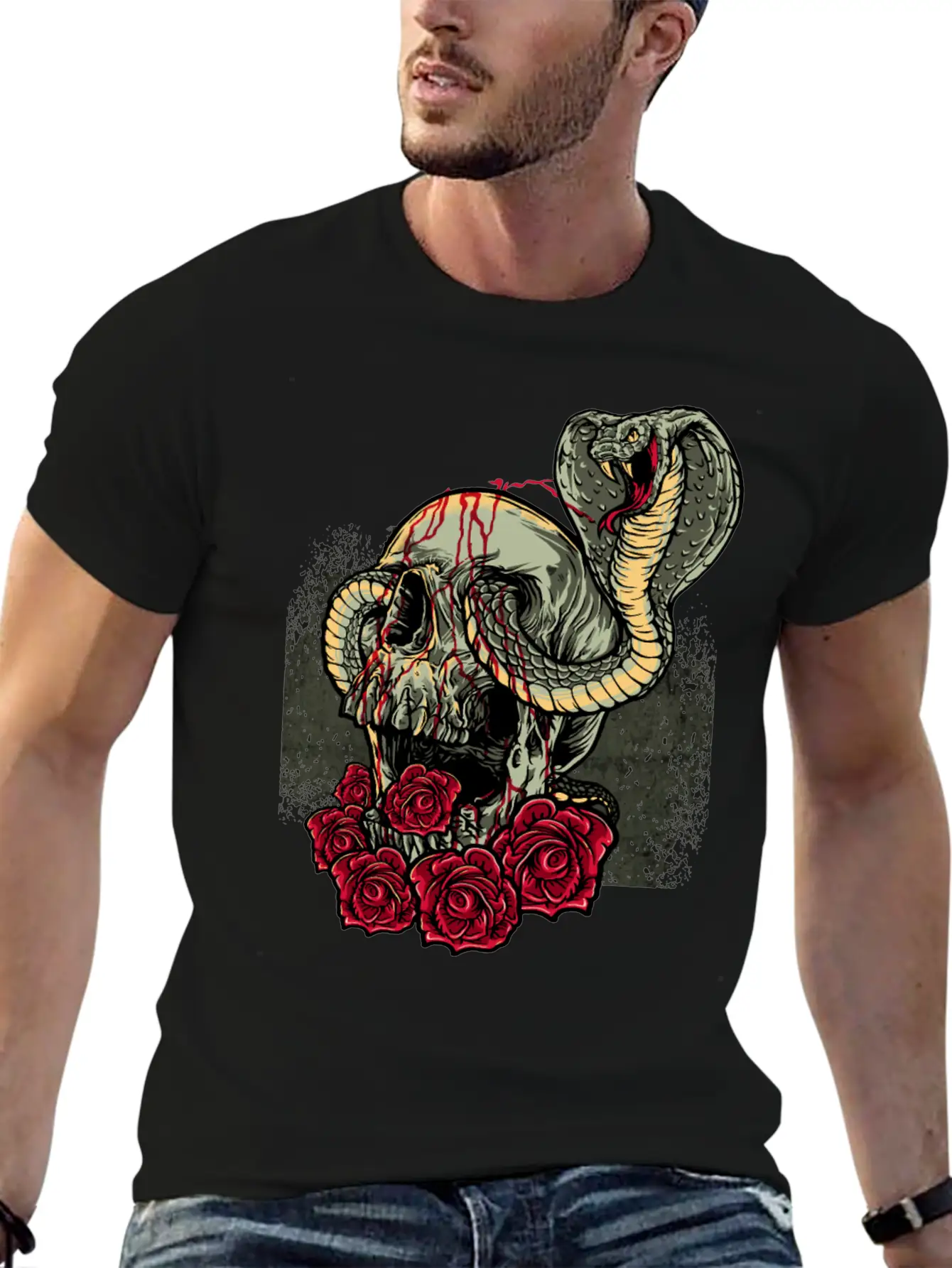 Skull Snake Roses Scary Horror Lightweight Cotton T-Shirt – Daily Comfort Graphic Shirt