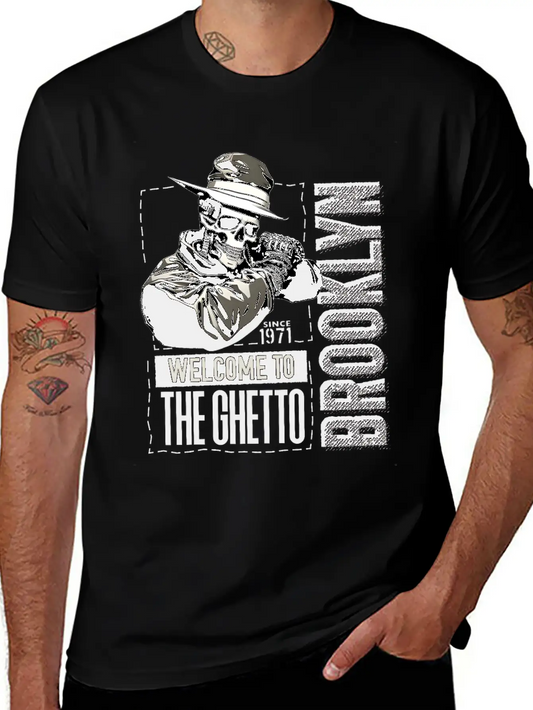 Skull Welcome To The Ghetto Brooklyn New York USA Essential Cotton Tee For Daily Outfits – Unisex Style