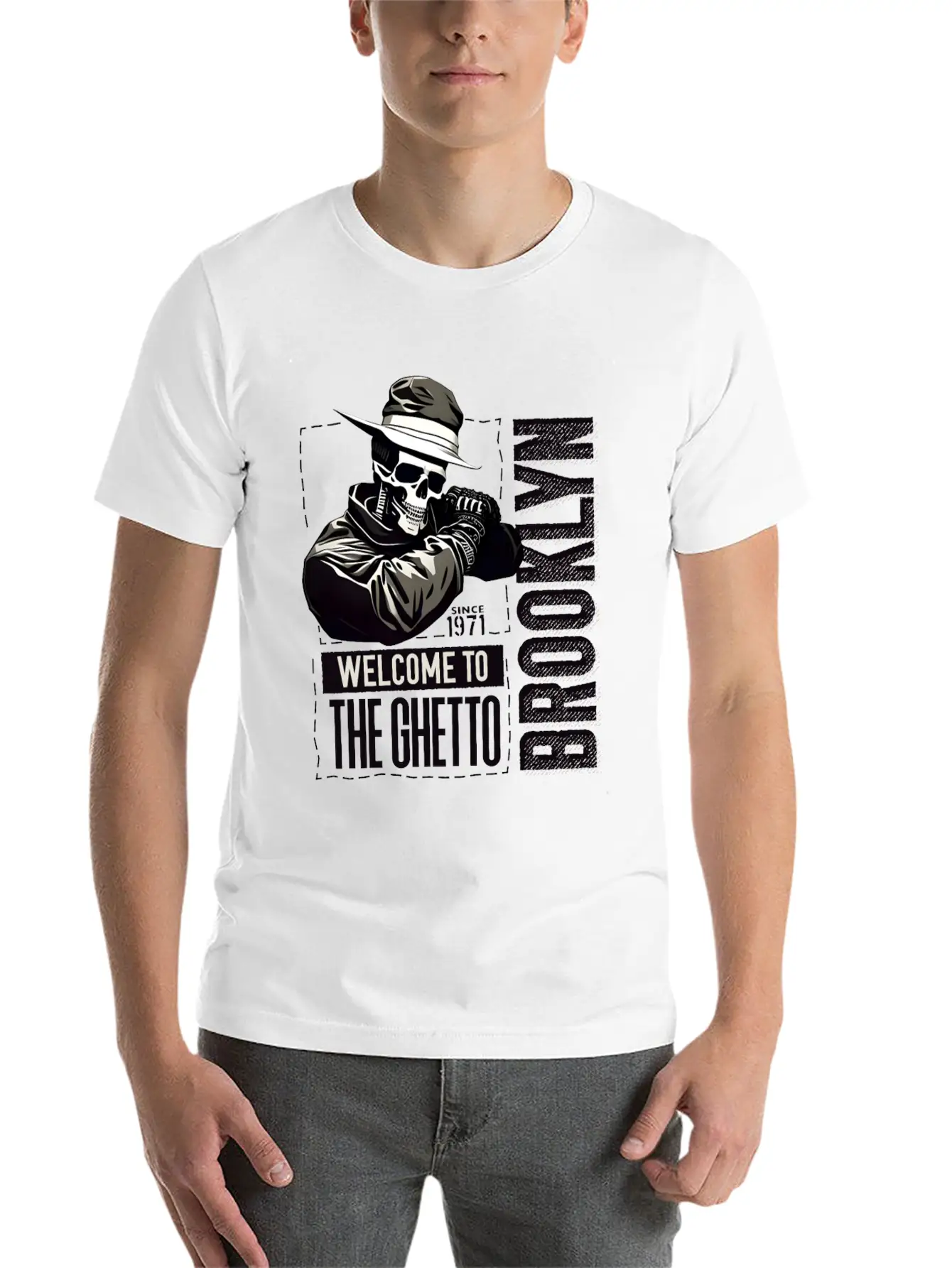 Skull Welcome To The Ghetto Brooklyn New York USA Essential Cotton Tee For Daily Outfits – Unisex Style
