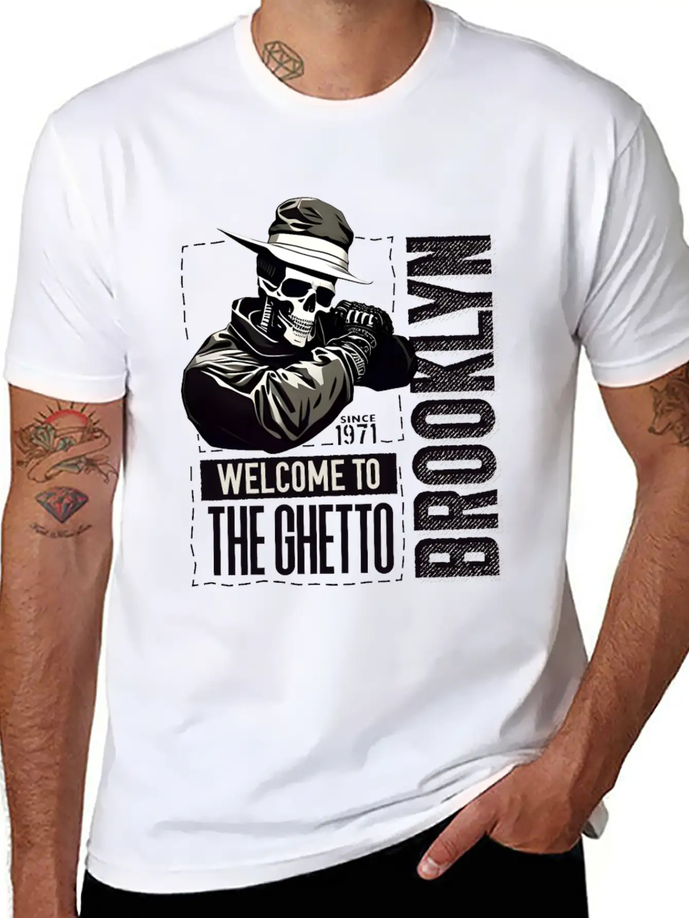 Skull Welcome To The Ghetto Brooklyn New York USA Essential Cotton Tee For Daily Outfits – Unisex Style
