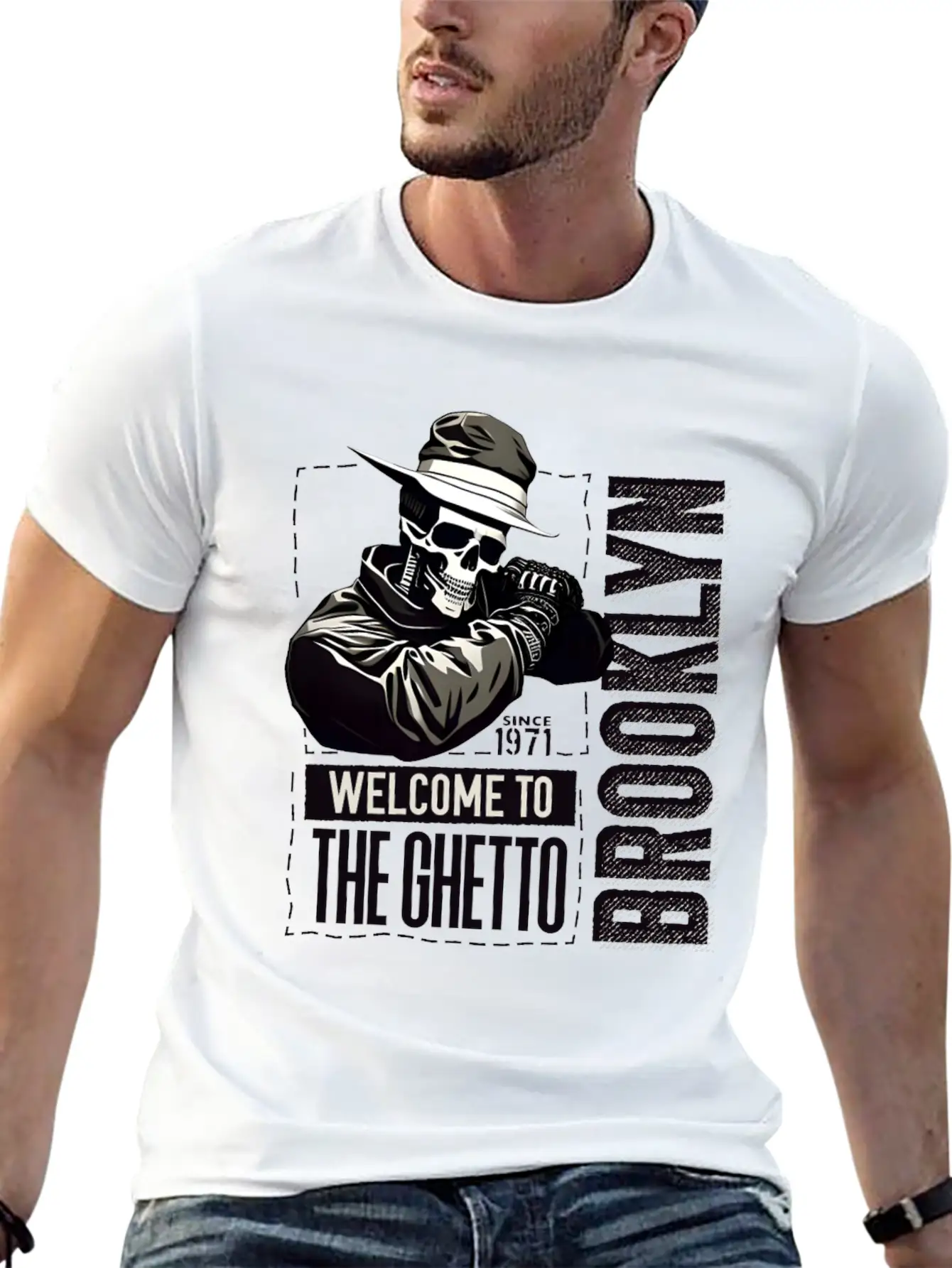 Skull Welcome To The Ghetto Brooklyn New York USA Essential Cotton Tee For Daily Outfits – Unisex Style