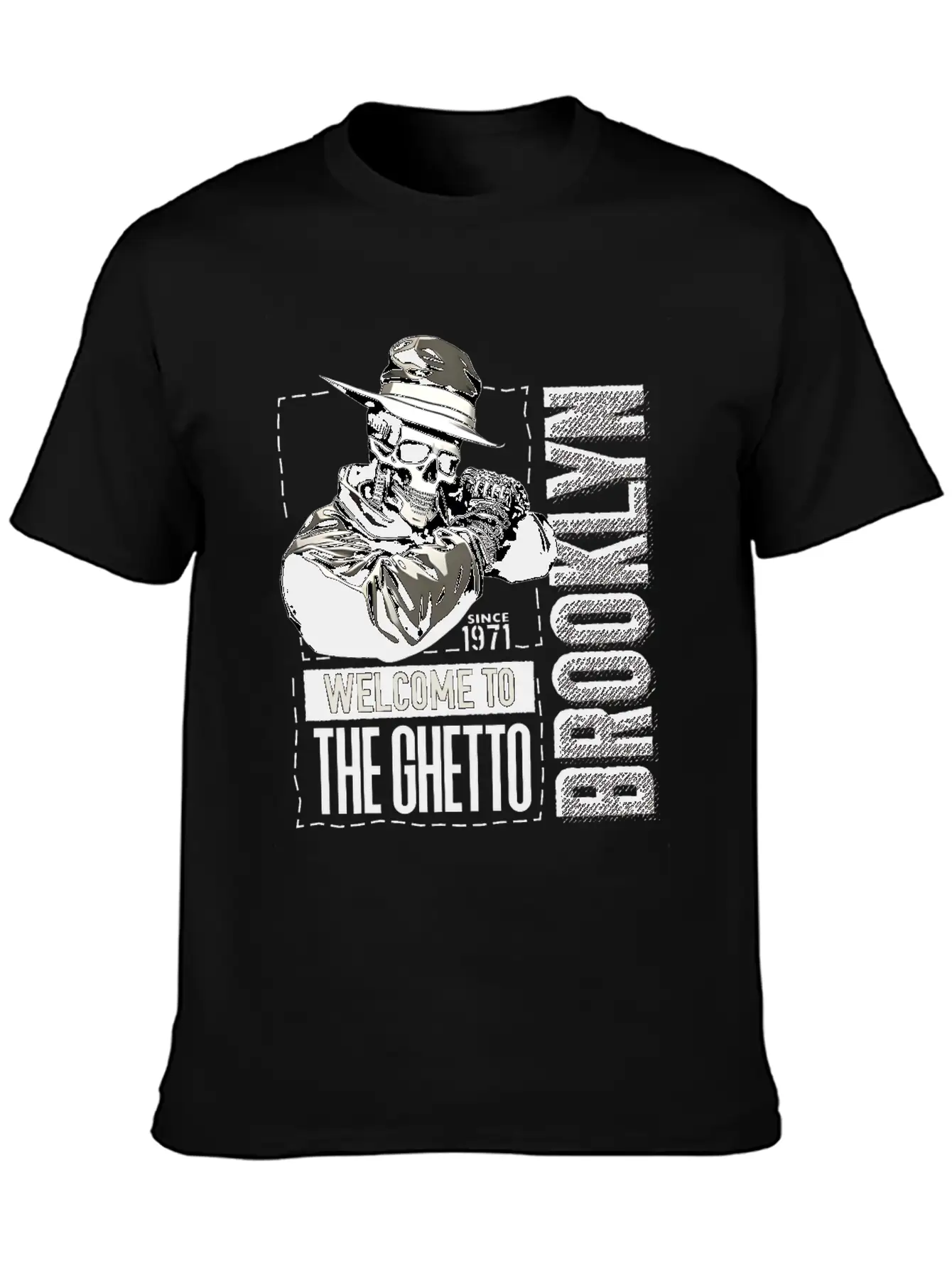 Skull Welcome To The Ghetto Brooklyn New York USA Essential Cotton Tee For Daily Outfits – Unisex Style