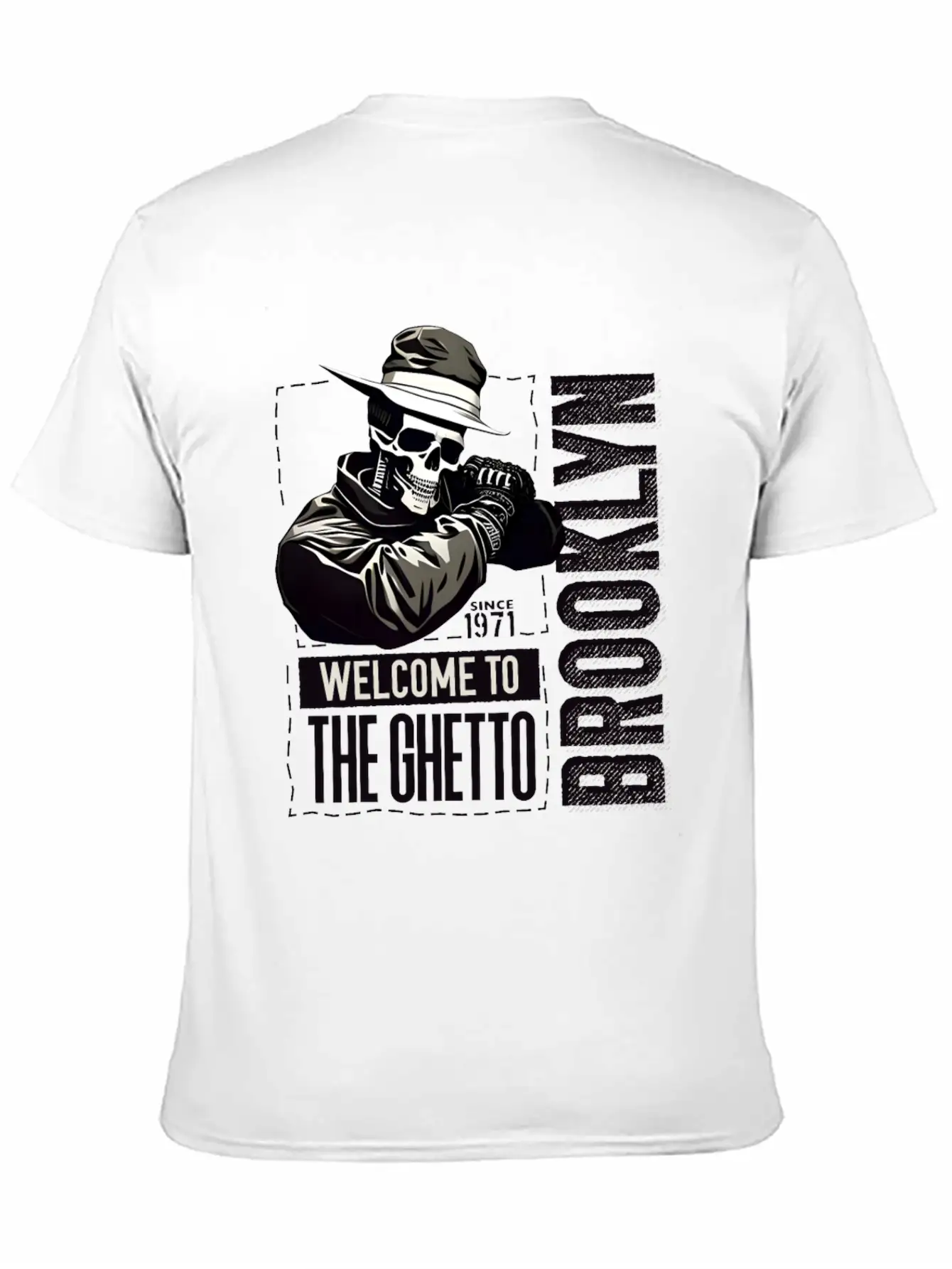 Skull Welcome To The Ghetto Brooklyn New York USA Essential Cotton Tee For Daily Outfits – Unisex Style