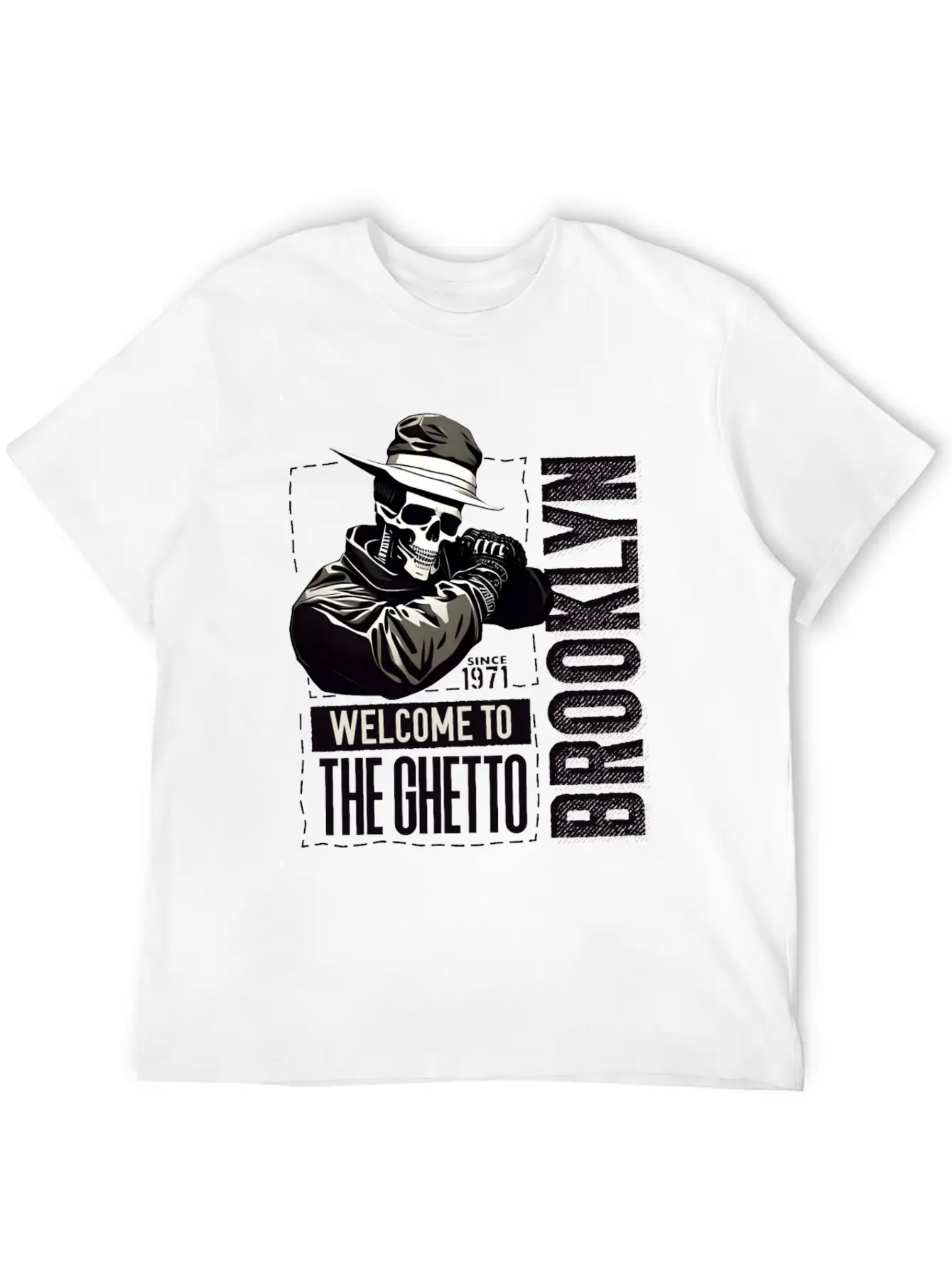 Skull Welcome To The Ghetto Brooklyn New York USA Essential Cotton Tee For Daily Outfits – Unisex Style