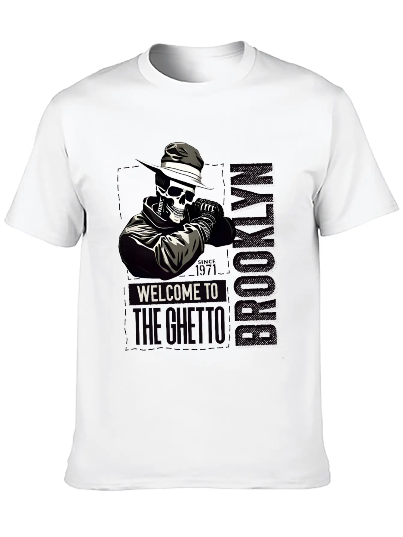 Skull Welcome To The Ghetto Brooklyn New York USA Essential Cotton Tee For Daily Outfits – Unisex Style