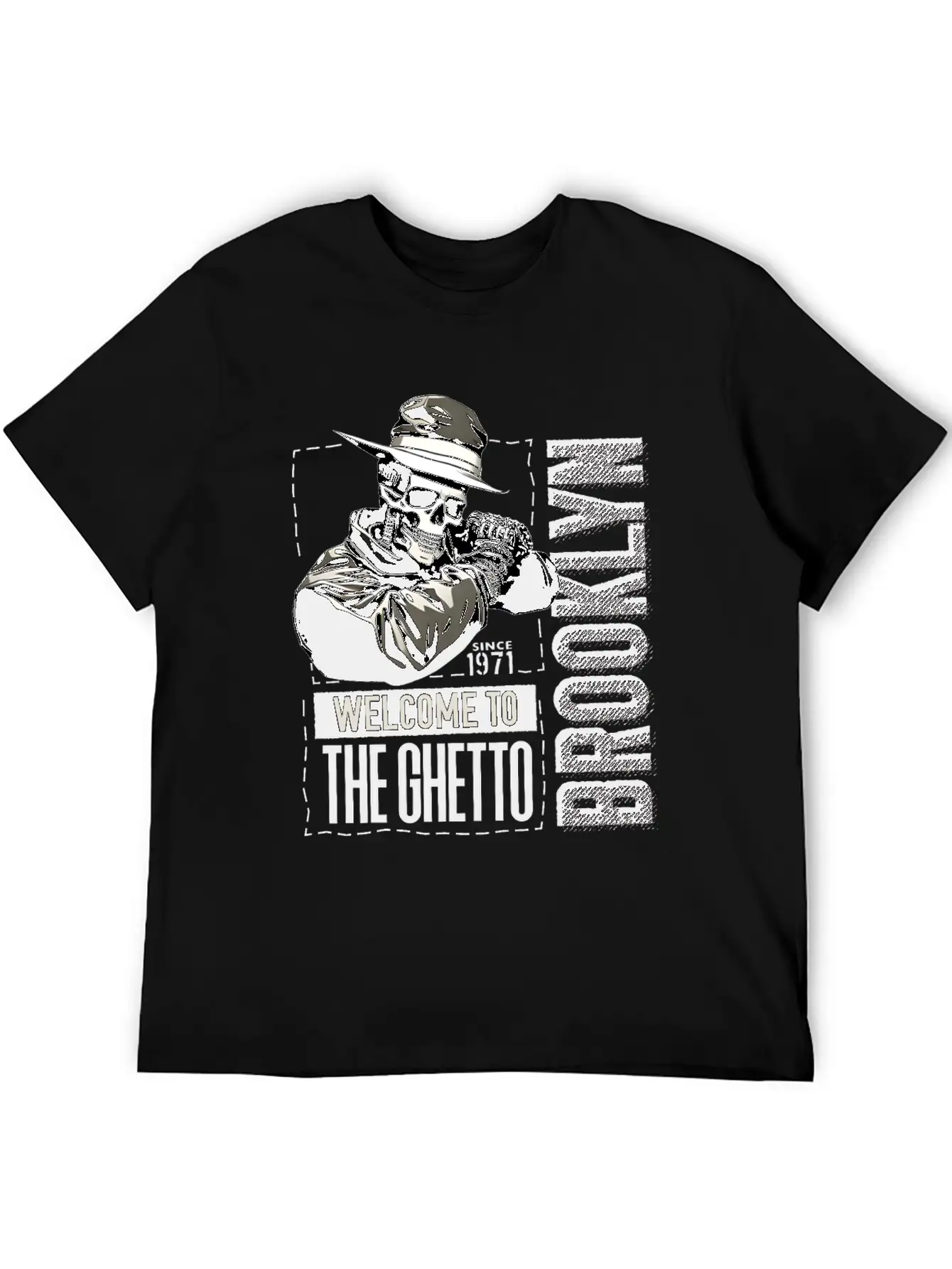 Skull Welcome To The Ghetto Brooklyn New York USA Essential Cotton Tee For Daily Outfits – Unisex Style