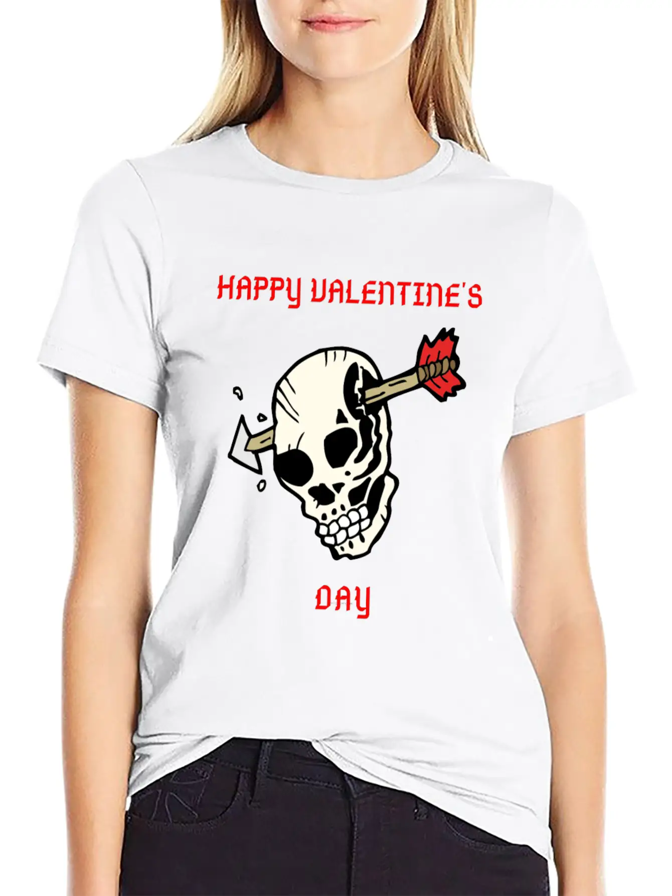 SKULL WITH ARROW VDAY Large Essential Cotton Tee For Daily Outfits – Unisex Style