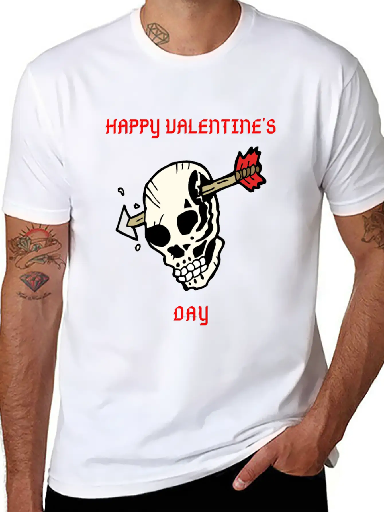 SKULL WITH ARROW VDAY Large Essential Cotton Tee For Daily Outfits – Unisex Style