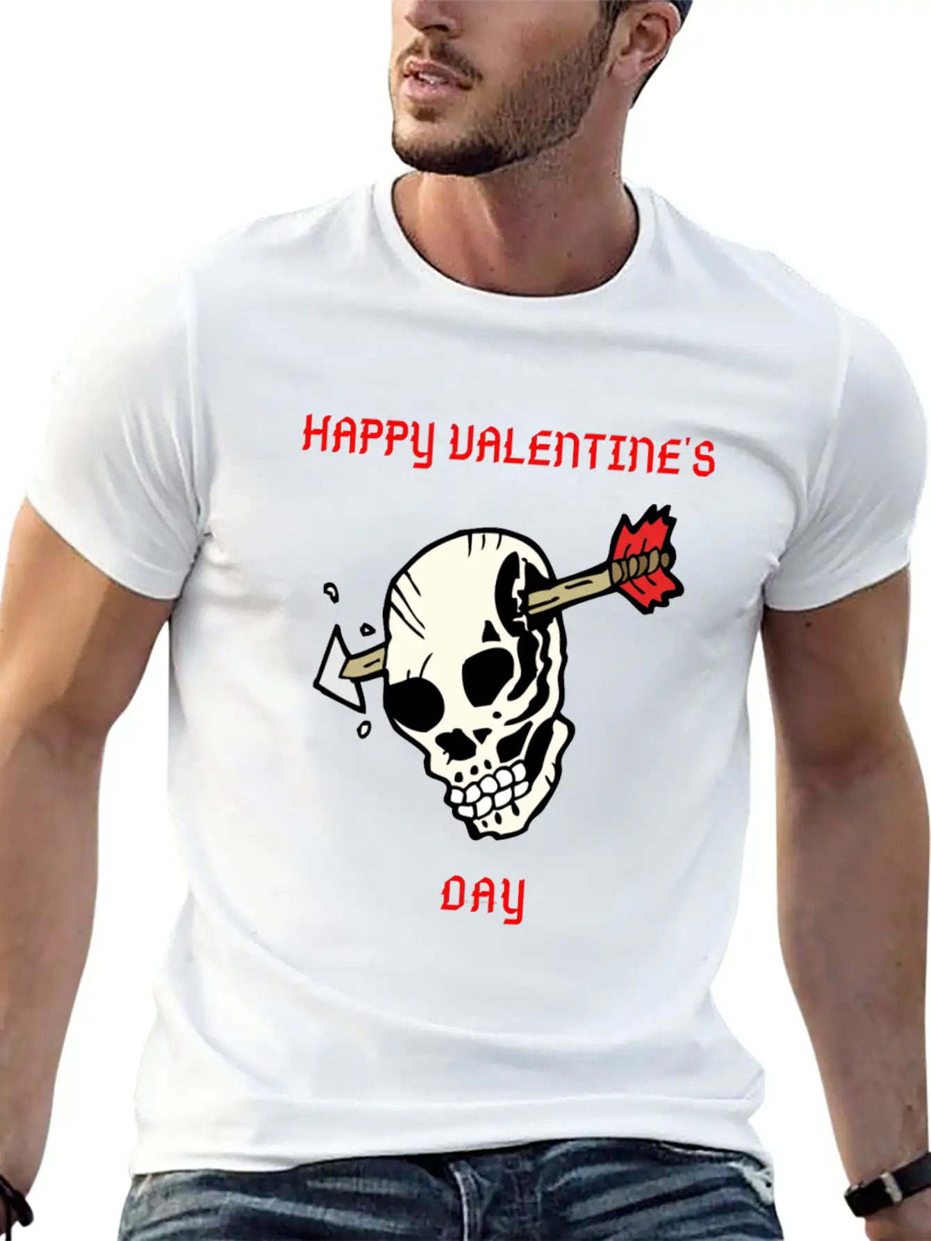 SKULL WITH ARROW VDAY Large Essential Cotton Tee For Daily Outfits – Unisex Style