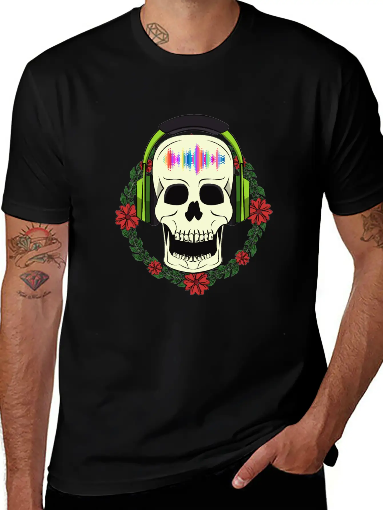 Skull With Earphones Modern Fit Casual T-Shirt – Clean And Versatile Design