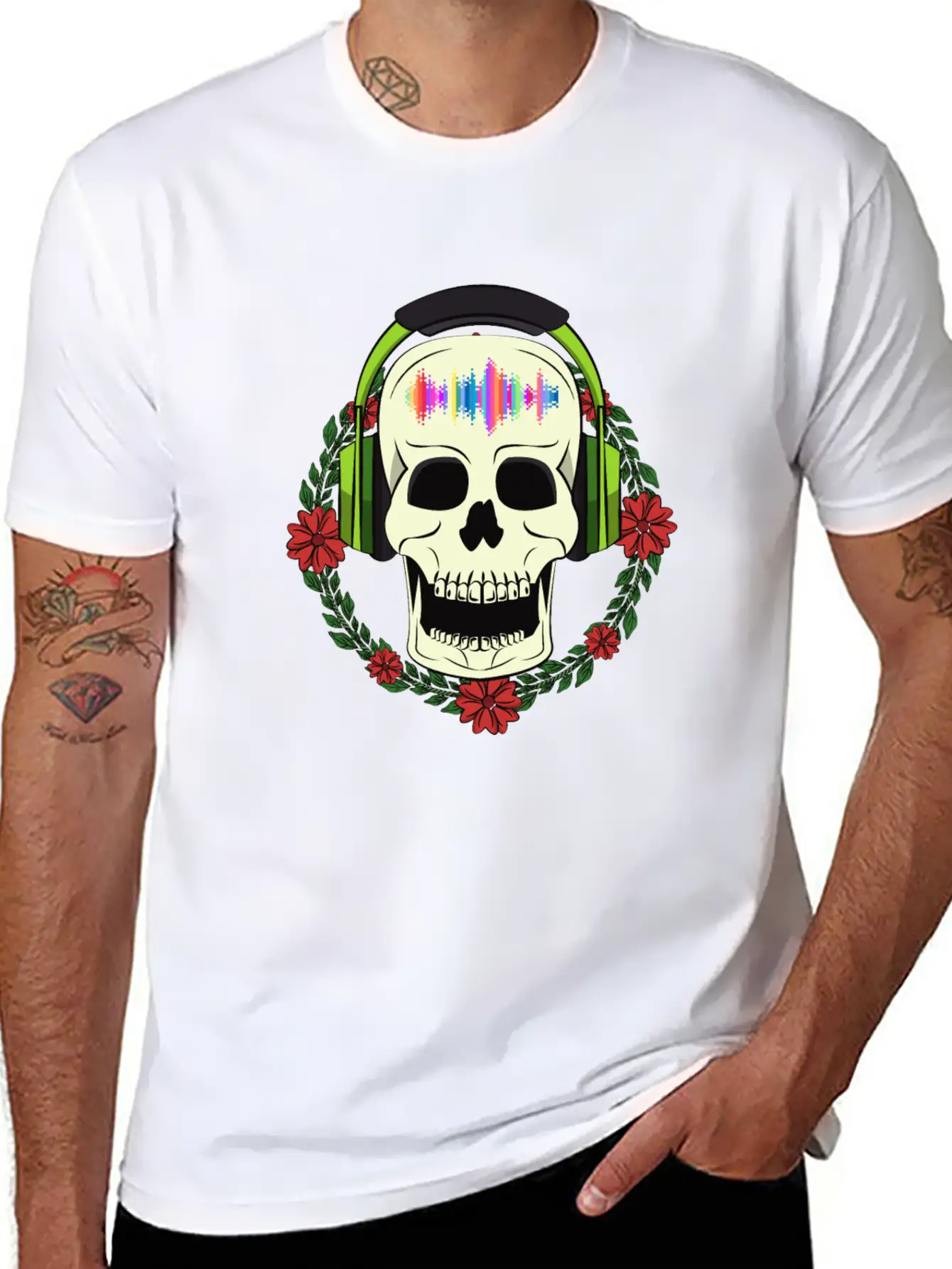 Skull With Earphones Modern Fit Casual T-Shirt – Clean And Versatile Design