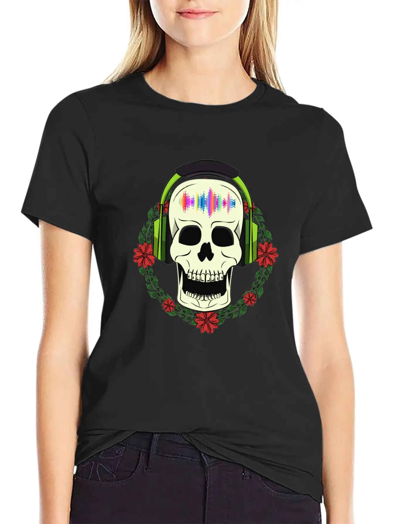Skull With Earphones Modern Fit Casual T-Shirt – Clean And Versatile Design