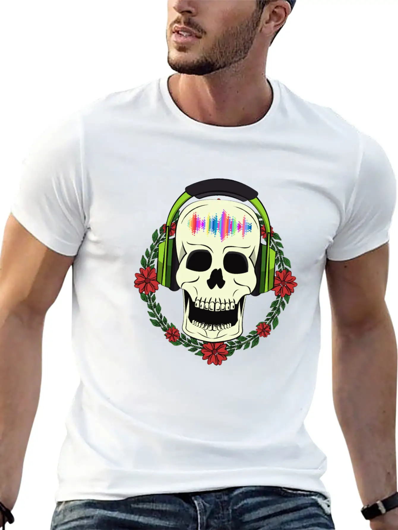 Skull With Earphones Modern Fit Casual T-Shirt – Clean And Versatile Design