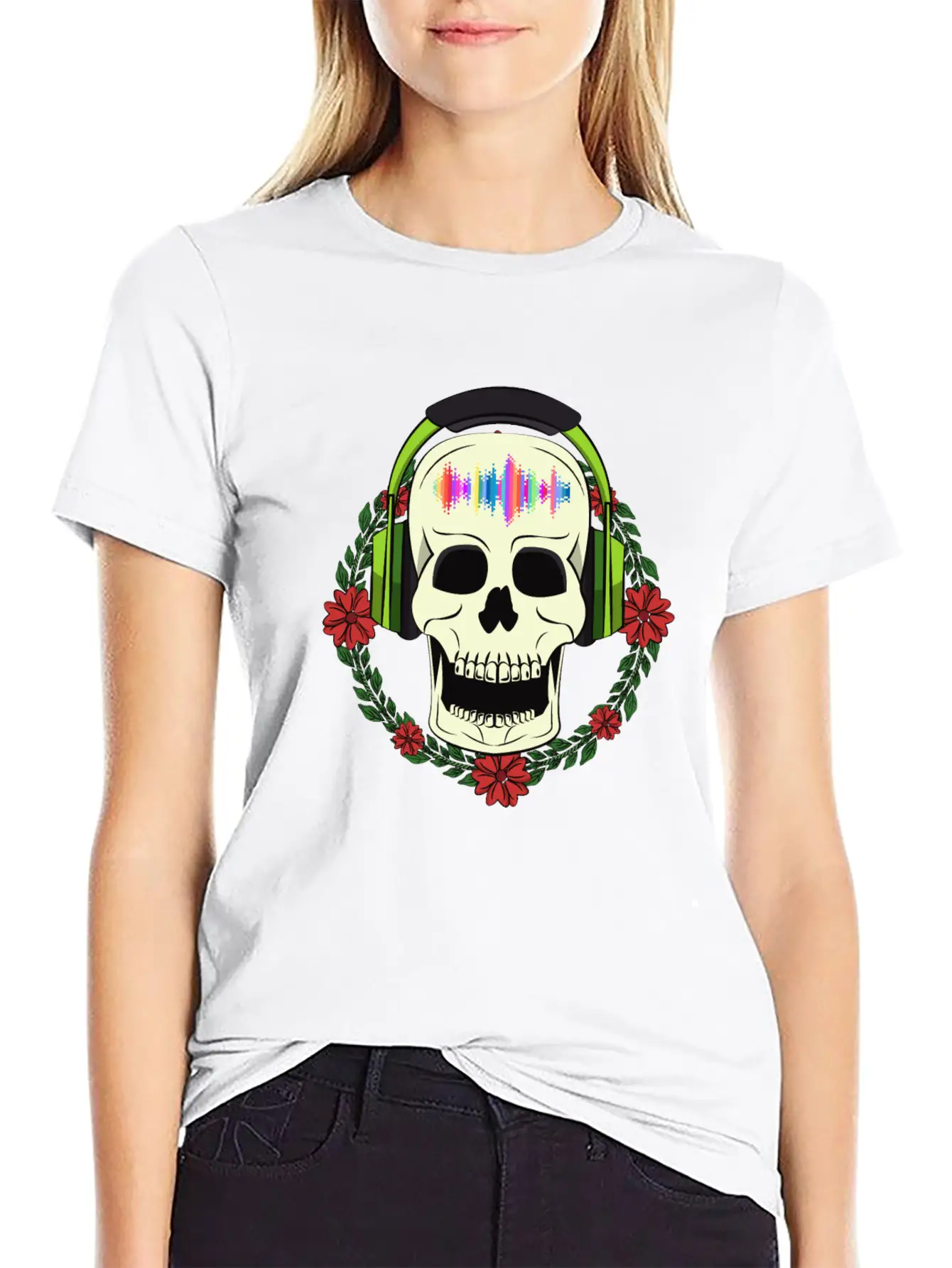 Skull With Earphones Modern Fit Casual T-Shirt – Clean And Versatile Design