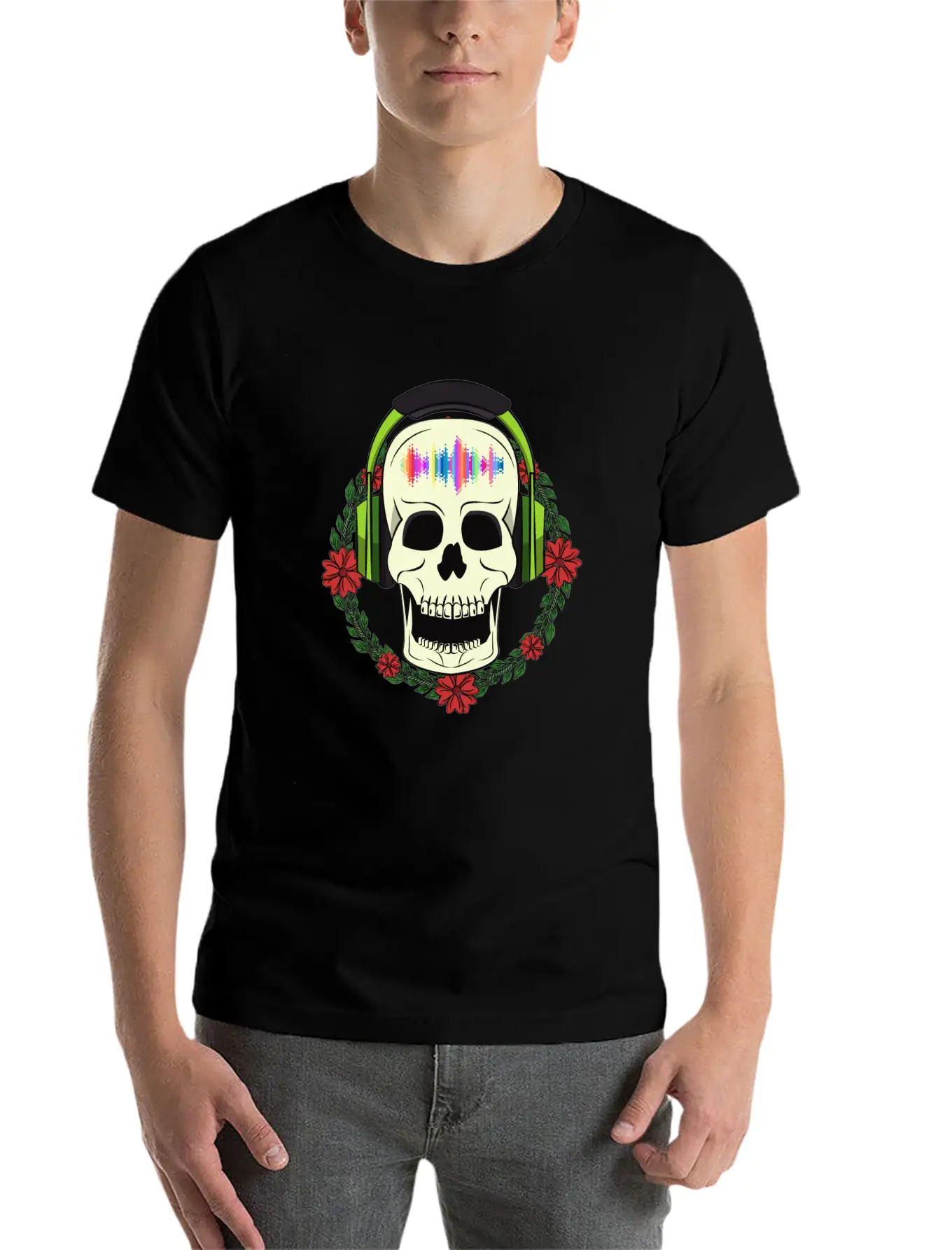 Skull With Earphones Modern Fit Casual T-Shirt – Clean And Versatile Design