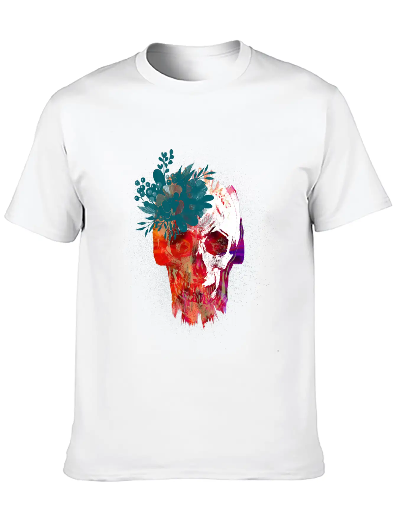 Skull With Flowers Lightweight Cotton T-Shirt – Daily Comfort Graphic Shirt