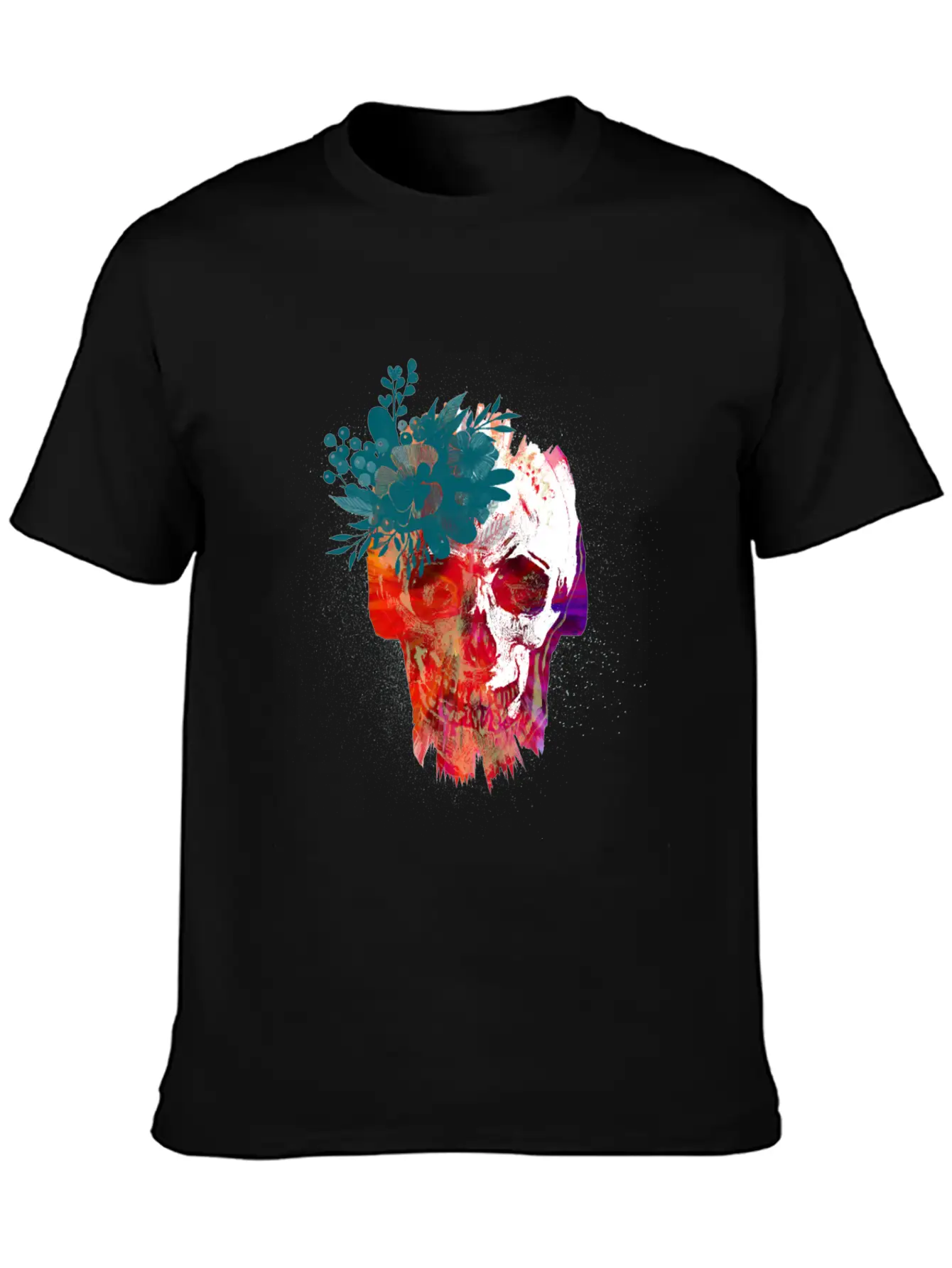 Skull With Flowers Lightweight Cotton T-Shirt – Daily Comfort Graphic Shirt