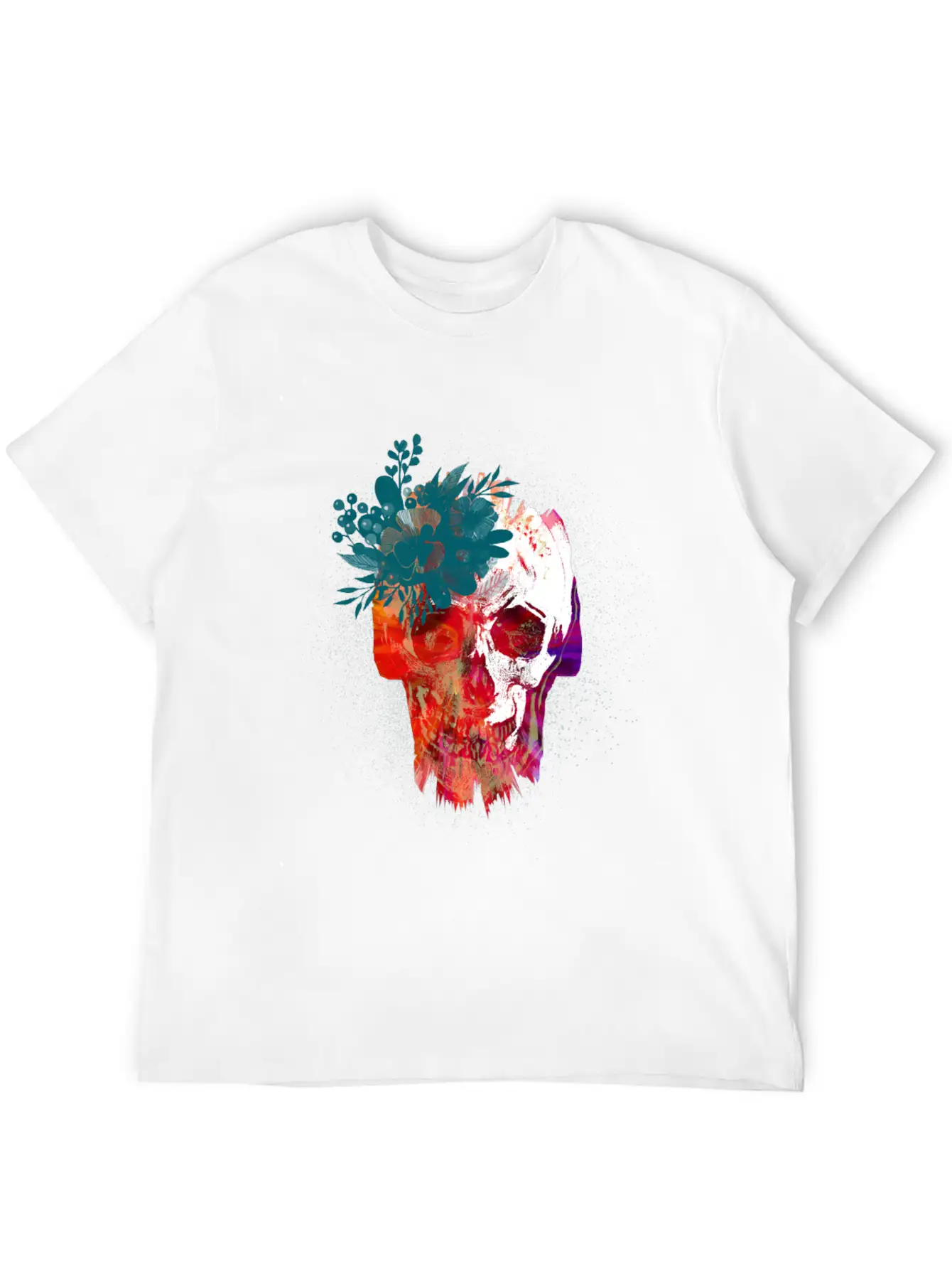 Skull With Flowers Lightweight Cotton T-Shirt – Daily Comfort Graphic Shirt