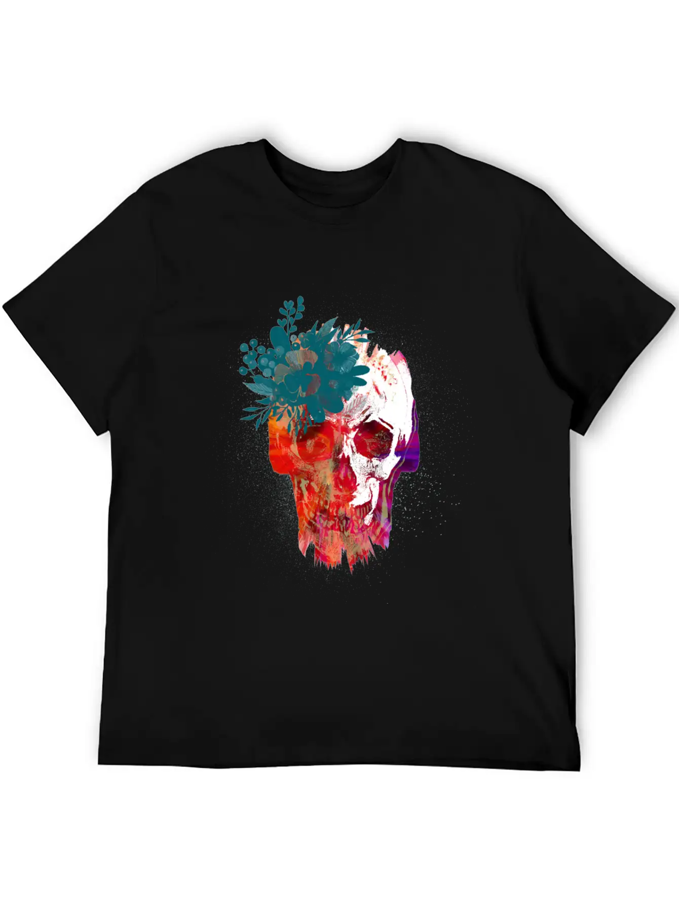 Skull With Flowers Lightweight Cotton T-Shirt – Daily Comfort Graphic Shirt