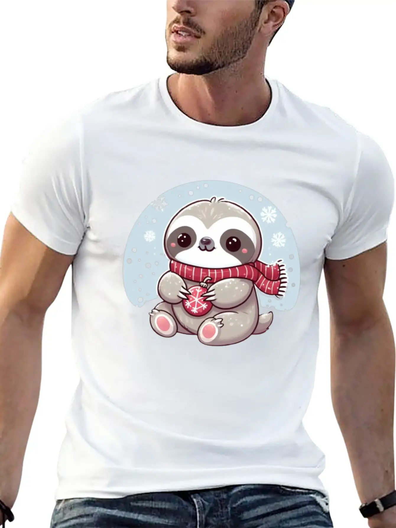 Sloth Playing In The Snow Lightweight Cotton T-Shirt – Daily Comfort Graphic Shirt