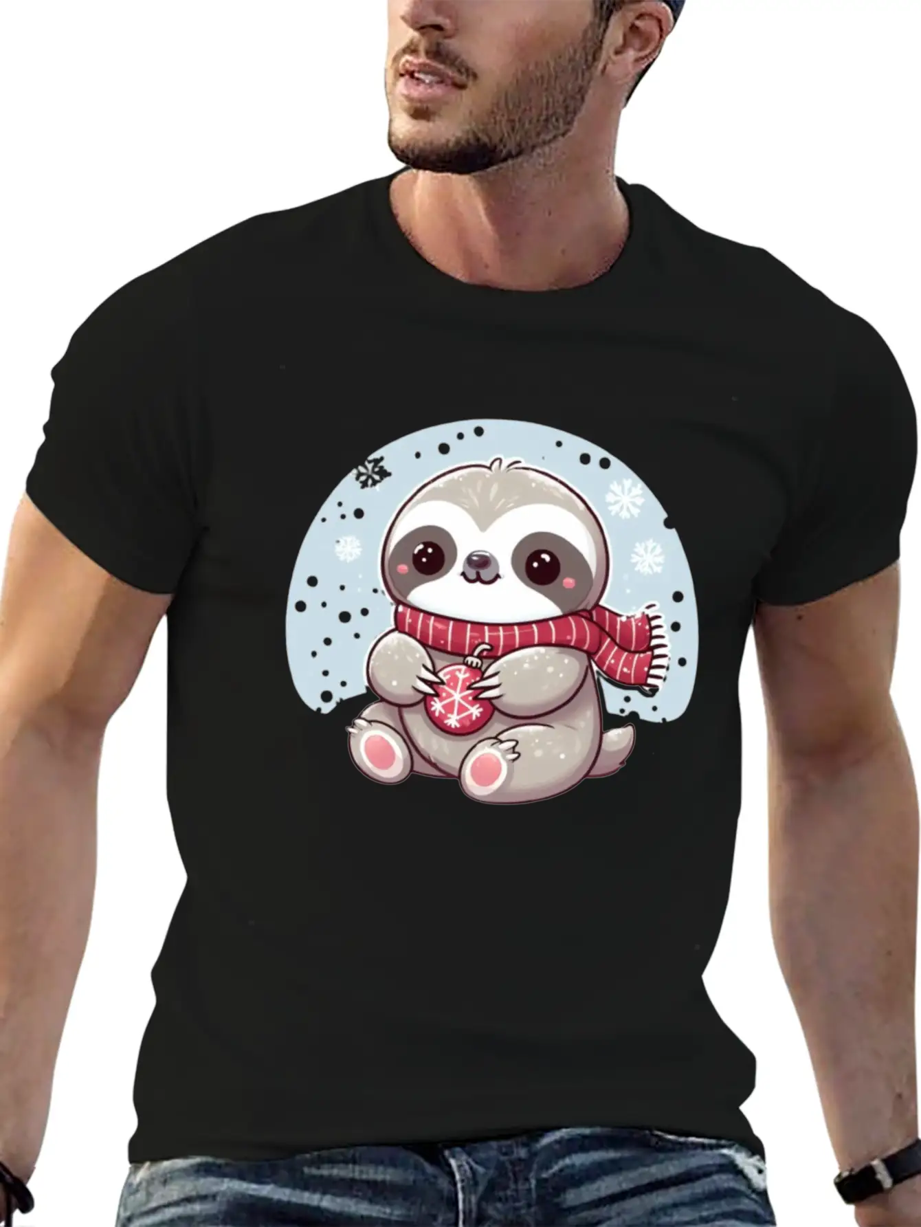Sloth Playing In The Snow Lightweight Cotton T-Shirt – Daily Comfort Graphic Shirt