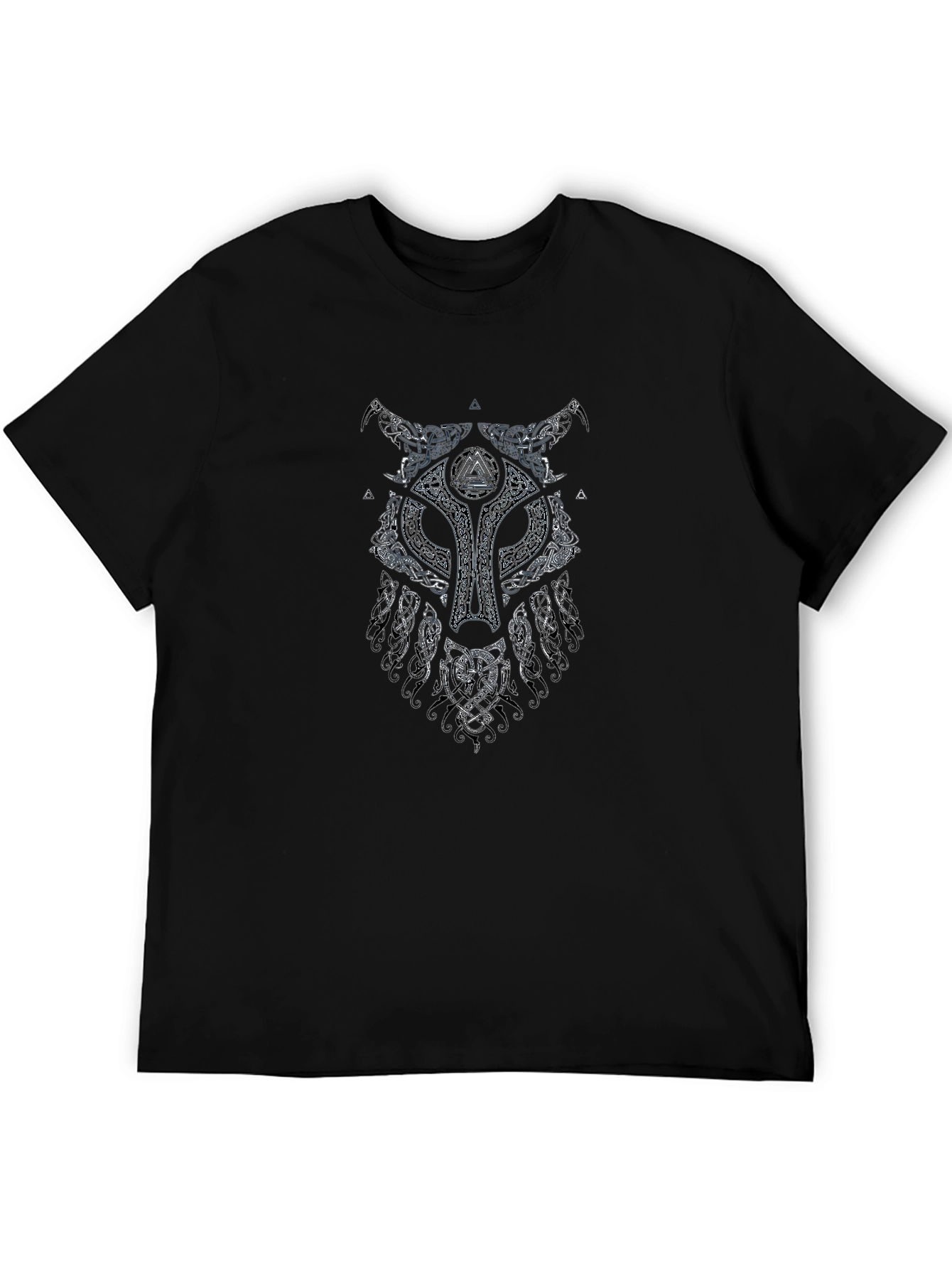 Viking Wolf Graphic Print Black T-Shirt