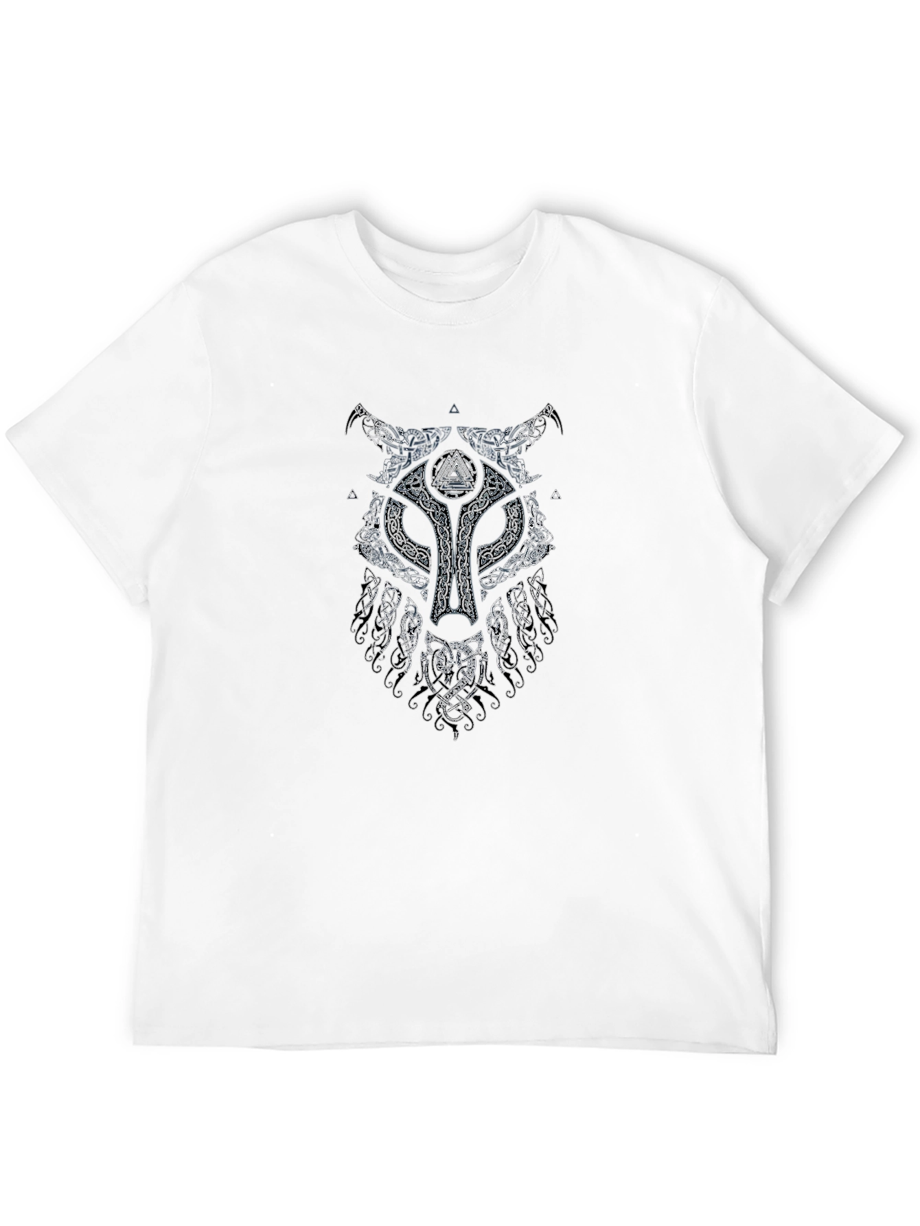 Viking Wolf Graphic Print Black T-Shirt