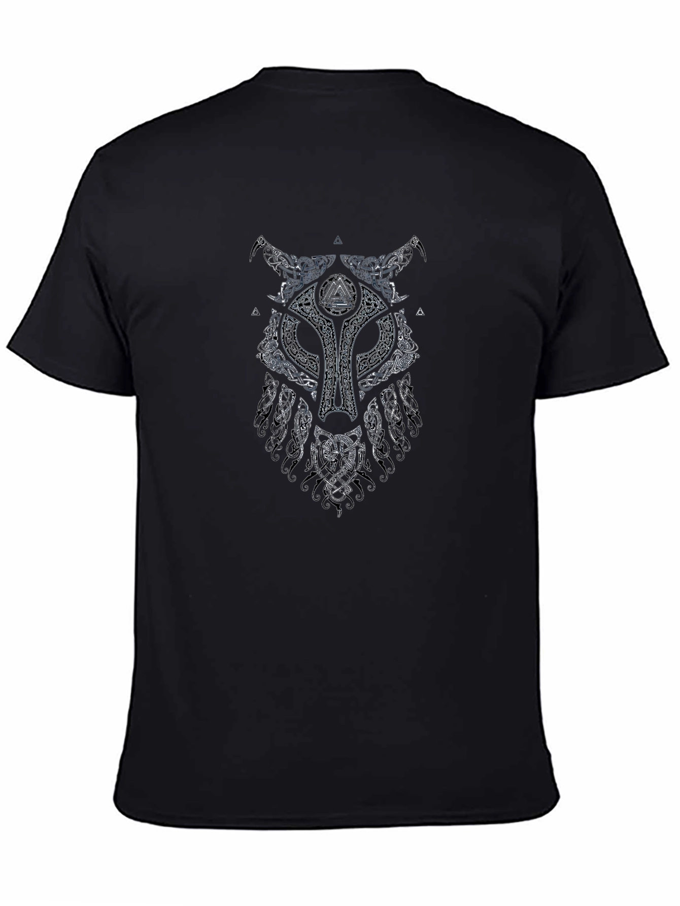Viking Wolf Graphic Print Black T-Shirt
