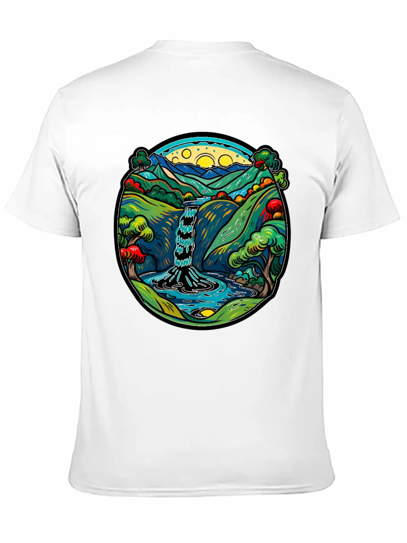 Smoky Mountain Waterfall, Van Gogh Inspired Lightweight Cotton T-Shirt – Daily Comfort Graphic Shirt