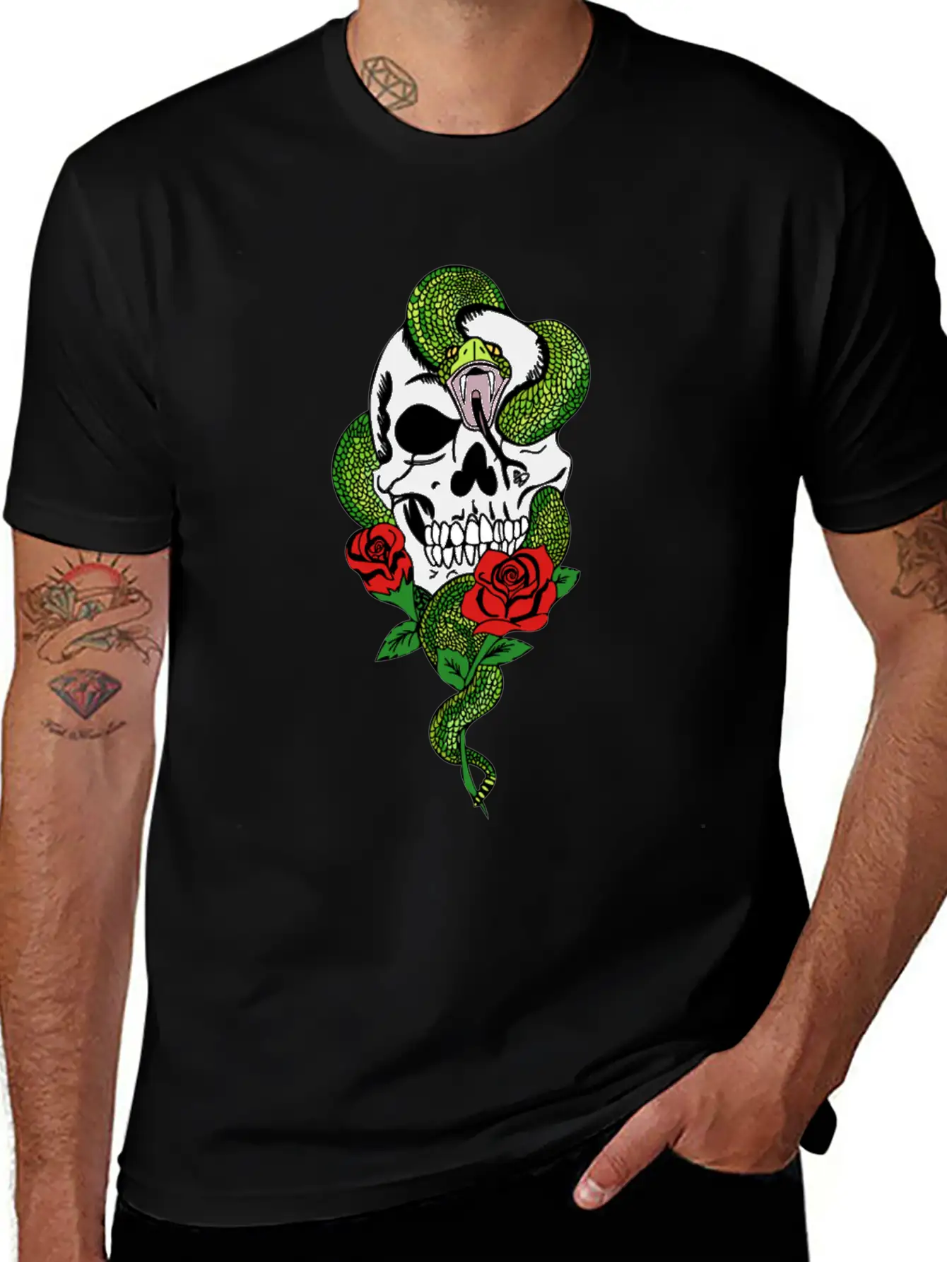 Snake Skull Roses Unisex Casual T-Shirt – Clean Design For Daily Comfort