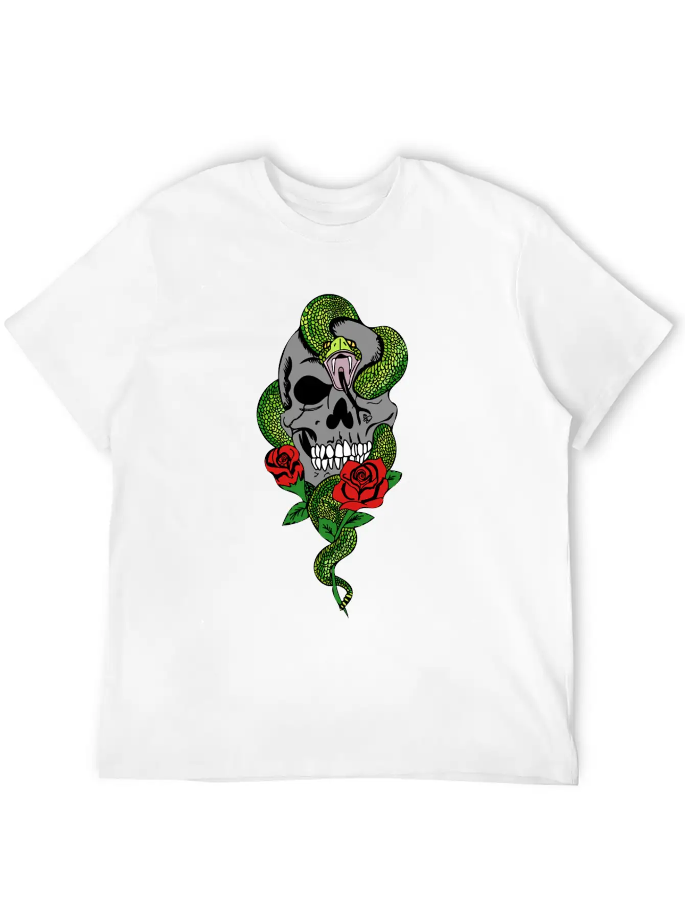 Snake Skull Roses Unisex Casual T-Shirt – Clean Design For Daily Comfort