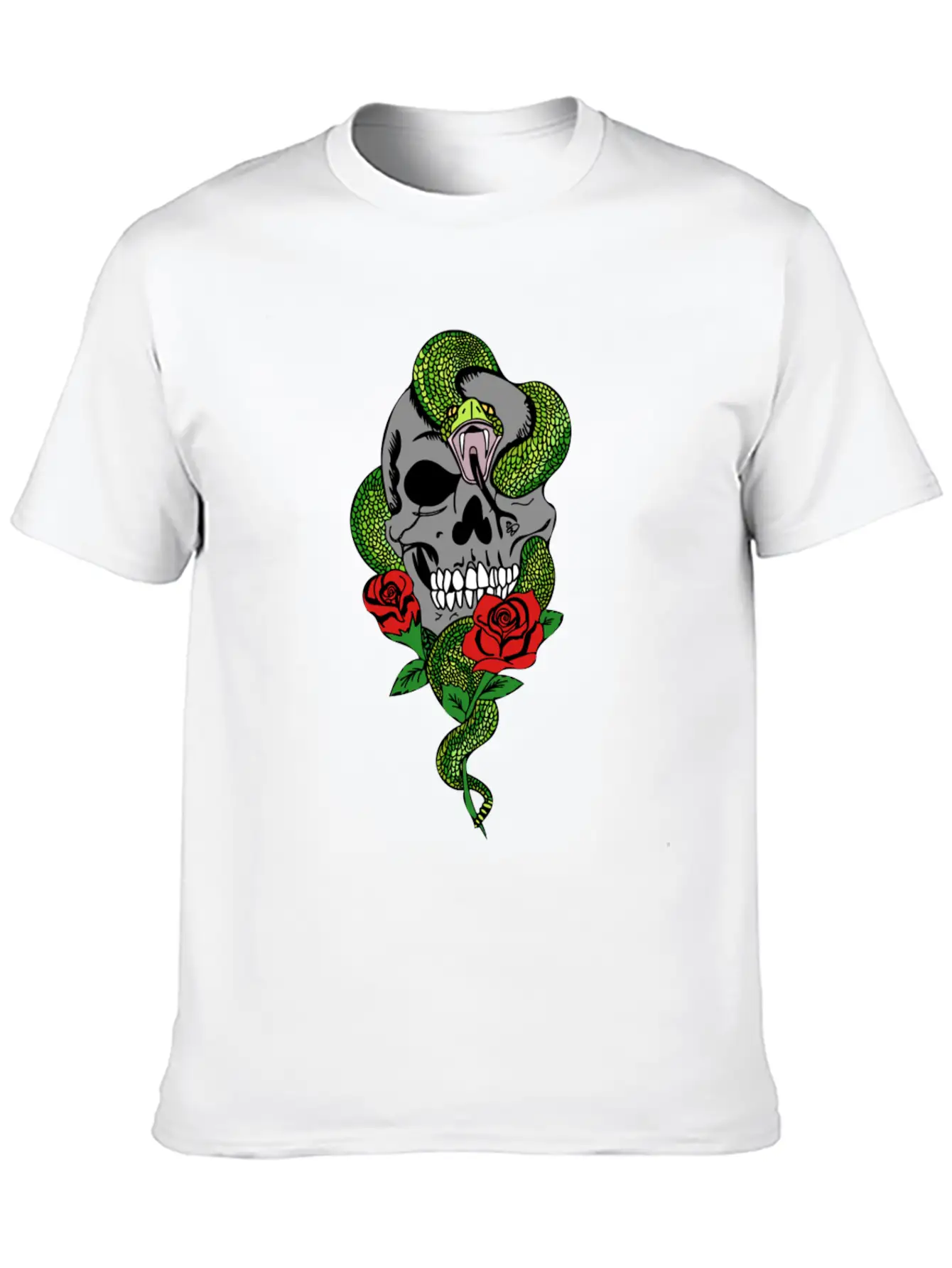 Snake Skull Roses Unisex Casual T-Shirt – Clean Design For Daily Comfort