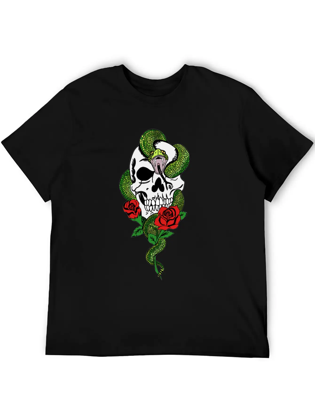 Snake Skull Roses Unisex Casual T-Shirt – Clean Design For Daily Comfort