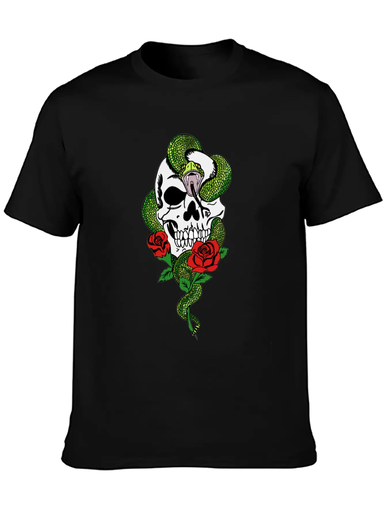 Snake Skull Roses Unisex Casual T-Shirt – Clean Design For Daily Comfort