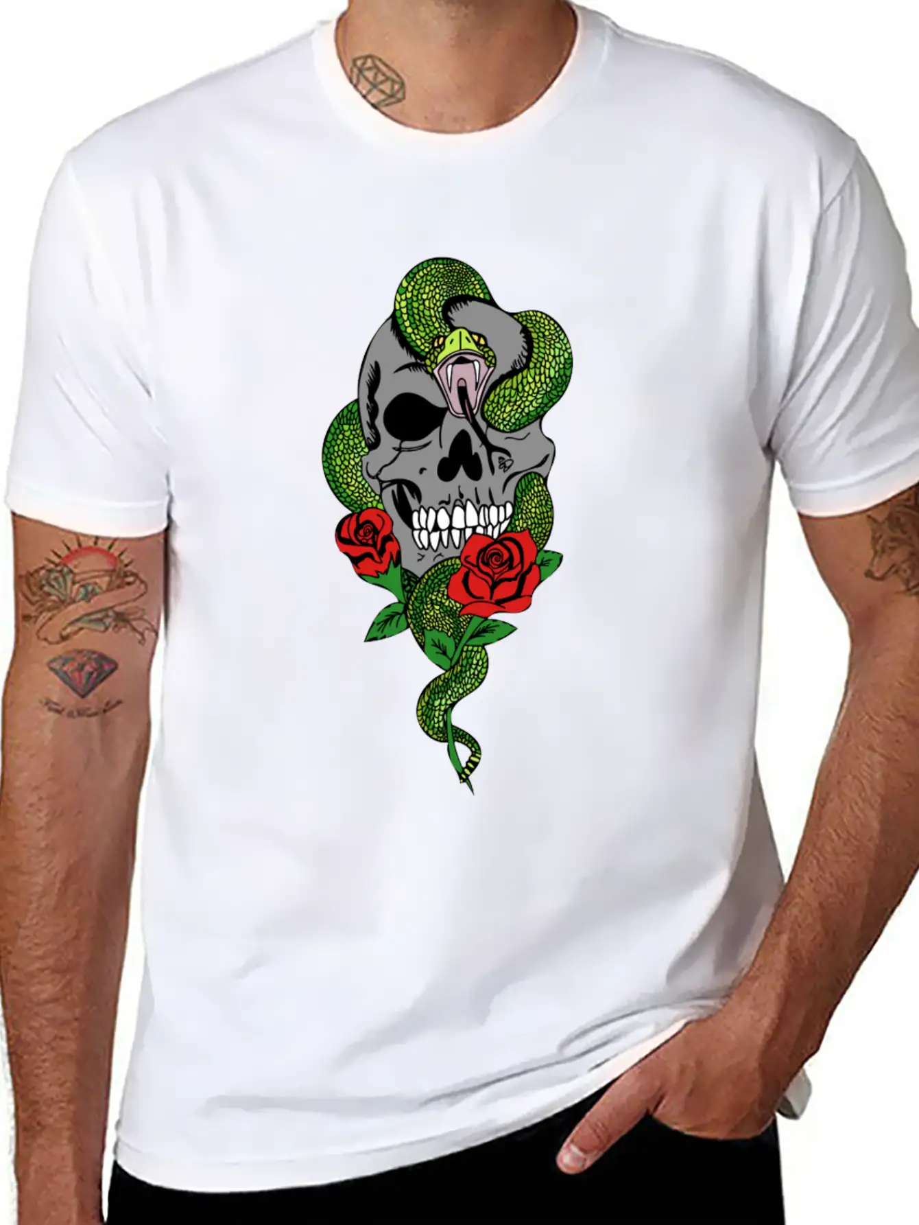 Snake Skull Roses Unisex Casual T-Shirt – Clean Design For Daily Comfort