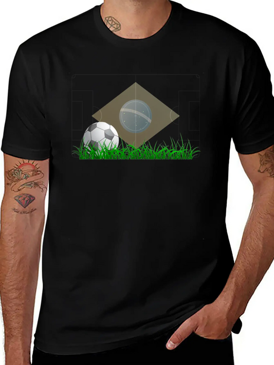 Soccer Ball On Grass Field Lightweight Cotton T-Shirt – Daily Comfort Graphic Shirt