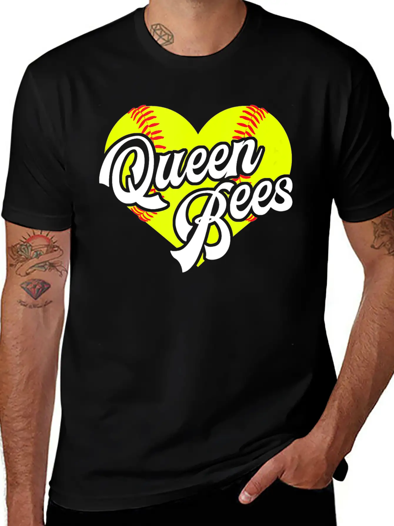 Softball Heart Queen Bees Team T Ball League Girls Unisex Casual T-Shirt – Clean Design For Daily Comfort