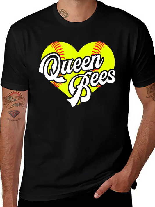 Softball Heart Queen Bees Team T Ball League Girls Unisex Casual T-Shirt – Clean Design For Daily Comfort