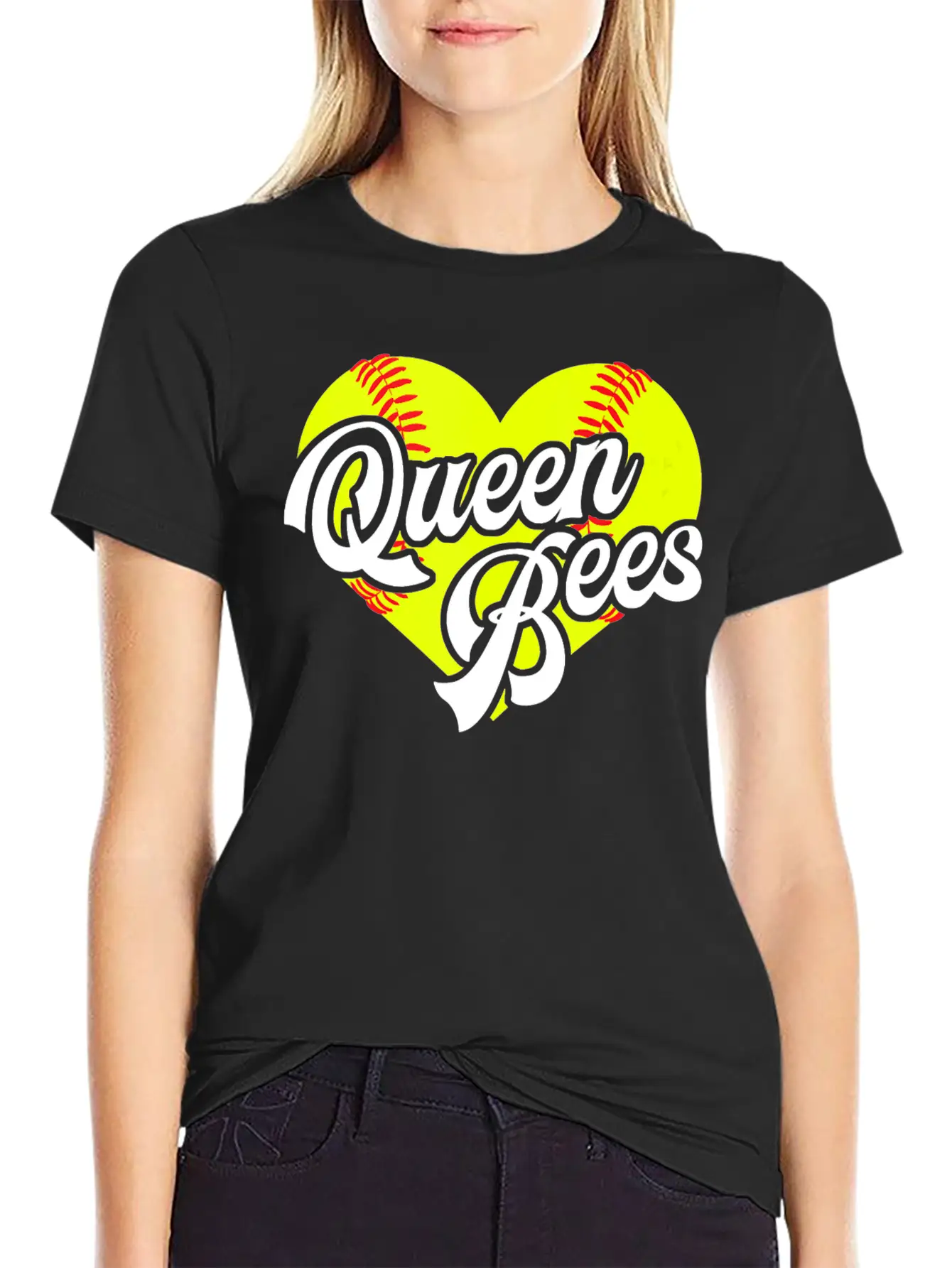 Softball Heart Queen Bees Team T Ball League Girls Unisex Casual T-Shirt – Clean Design For Daily Comfort