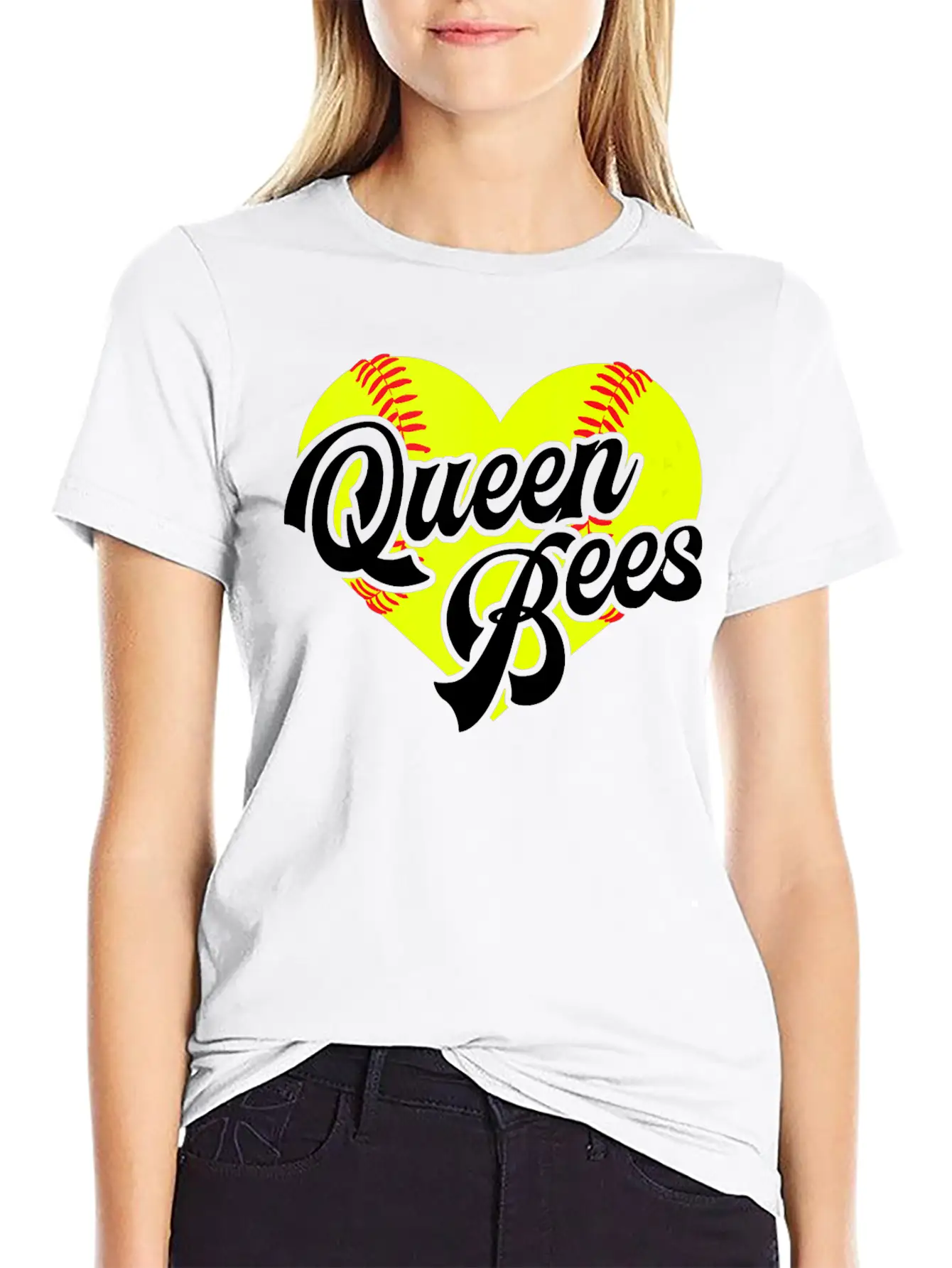 Softball Heart Queen Bees Team T Ball League Girls Unisex Casual T-Shirt – Clean Design For Daily Comfort