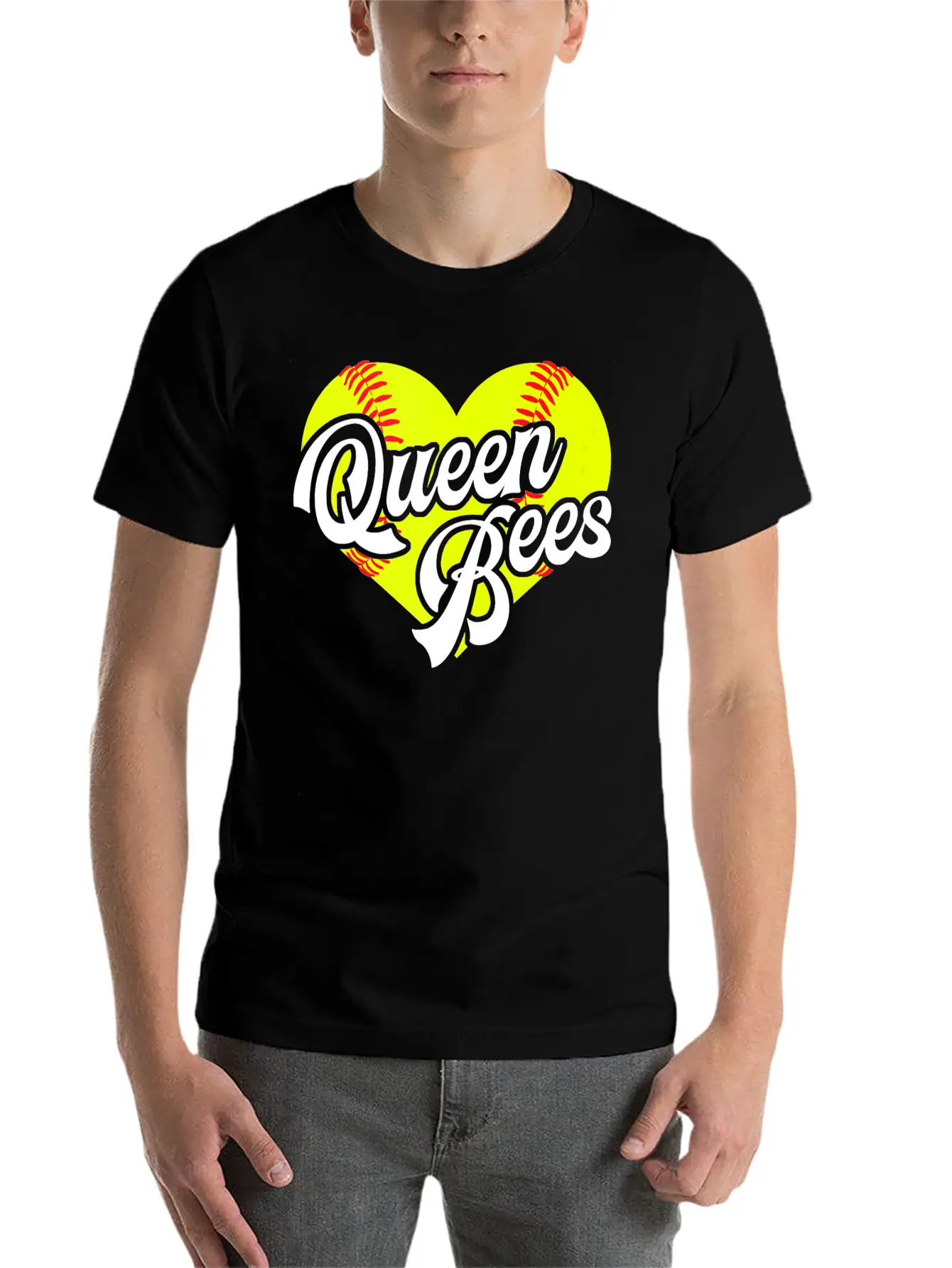 Softball Heart Queen Bees Team T Ball League Girls Unisex Casual T-Shirt – Clean Design For Daily Comfort