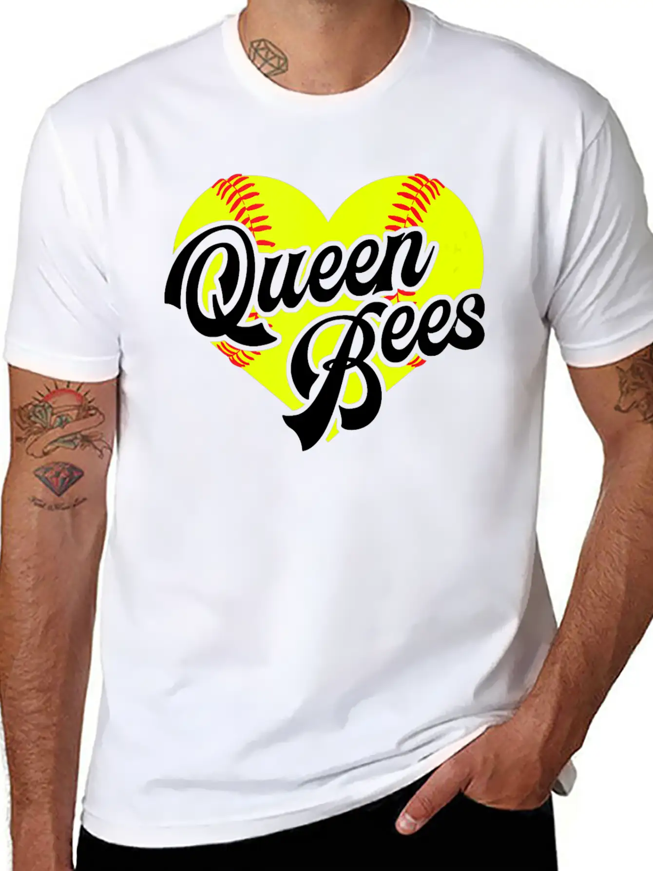 Softball Heart Queen Bees Team T Ball League Girls Unisex Casual T-Shirt – Clean Design For Daily Comfort